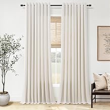 Jowels 90 Inch Cream Linen Curtains for Living Room 2 Panel Set Grommet Thick Linen Textured Drapes Neutral Modern Boho Semi Sheer 90 Inches Length Window Curtain for Bedroom Office Sliding Door