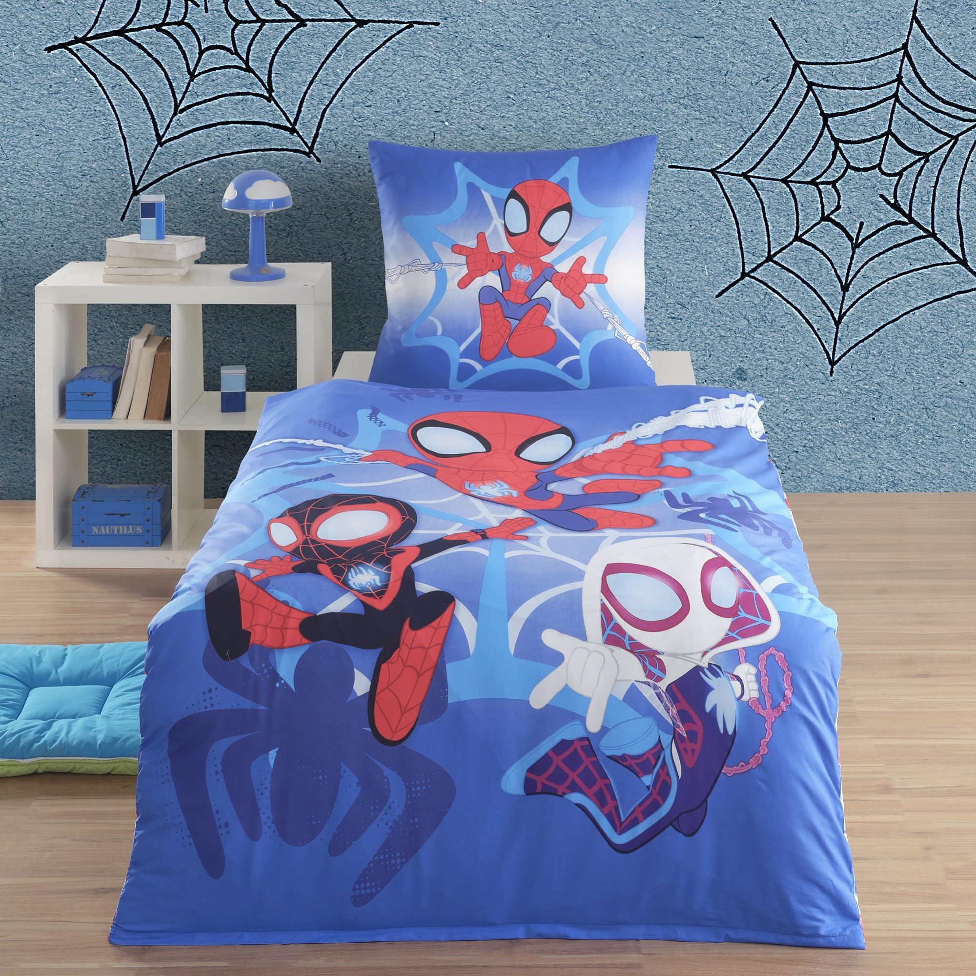Parure De Lit Enfant Spidey Et Ses Amis - 135x200 Cm + Taie 80x80 Cm, 100% Coton, Réversible, Lavable 60°C
