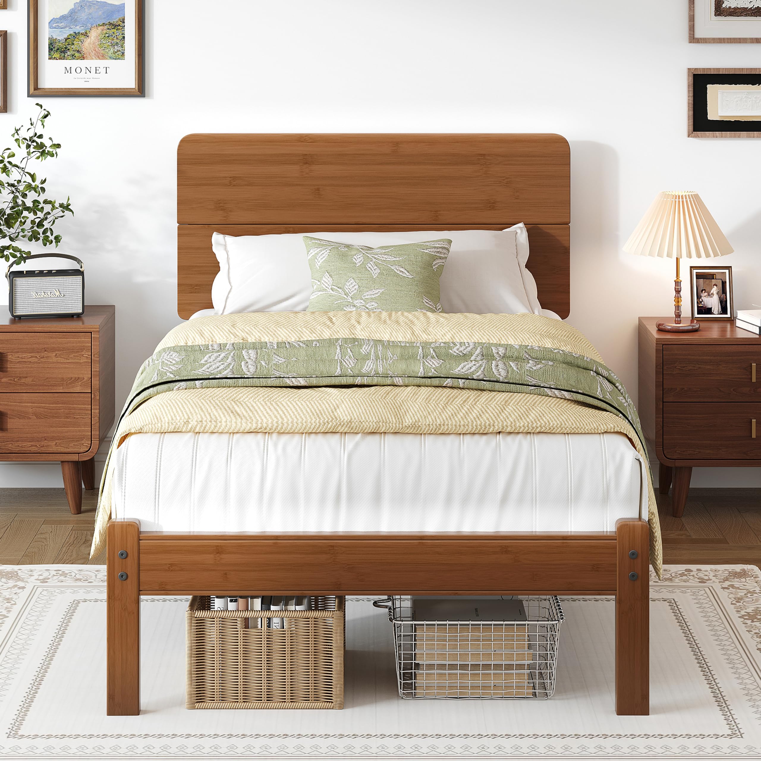 BOSRII Twin Bamboo Wood Platform Bed Frame