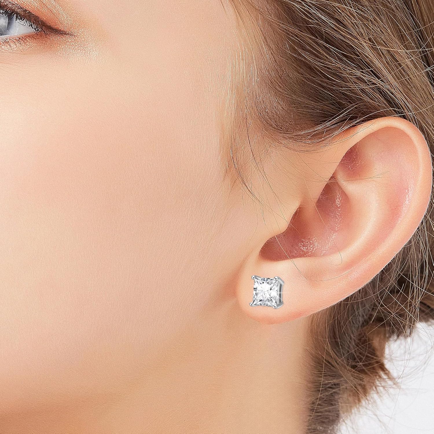 Princess Cut Stud Earrings for Women, 7mm 2.0ct Square Cubic Zirconia Earrings Studs, 14K White Gold Plated 925 Sterling Silver Hypoallergenic Earrings - Image 6