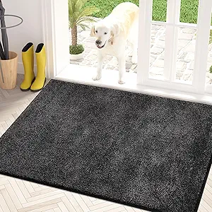 PURRUGS Dirt Trapping Door Mat 31.5" x 47", Non-Slip Machine Washable Entry Rug, Shoe Scraper, Dog Doormat, Super Absorbent Welcome Mat for Front & Back Door, Muddy Shoes & Paws, Charcoal