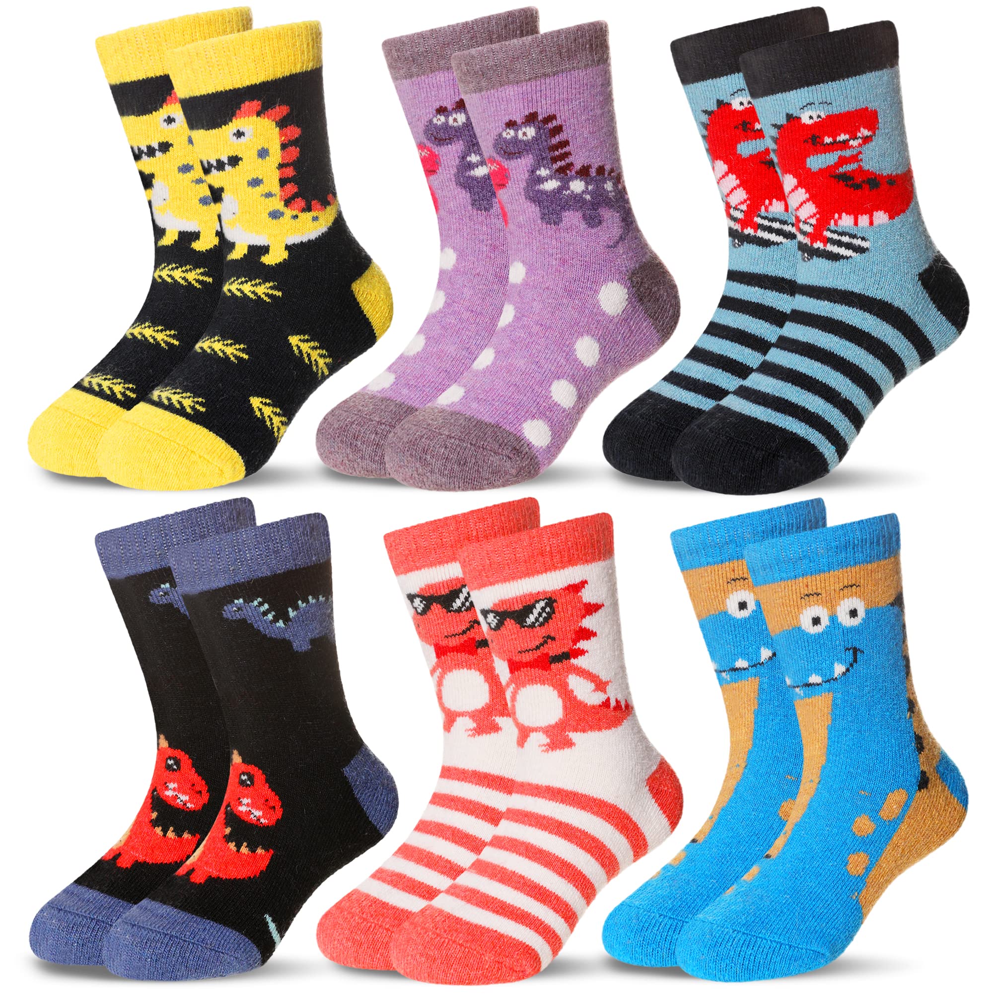 DoSmart Children's Winter Warm Wool Solid Color Socks Kids Boy Girls Hiking Thermal Boot Crew Socks 6 Pairs
