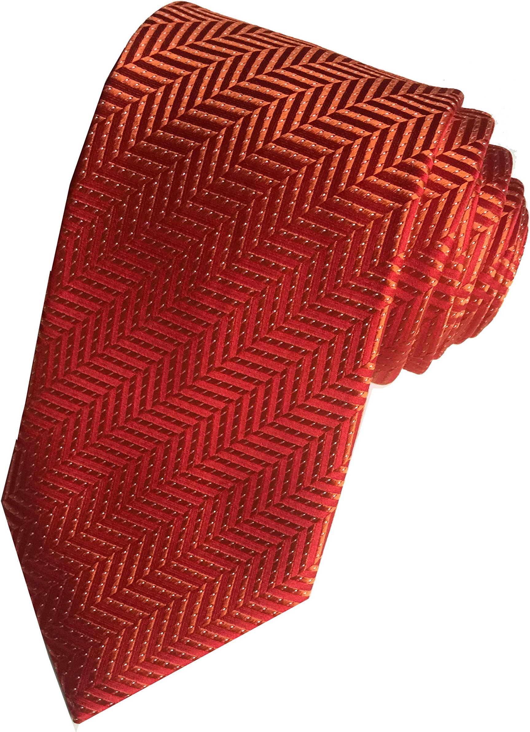 DUCHAMP London Mens 100% Silk Neck Tie Necktie Red Orange Herringbone