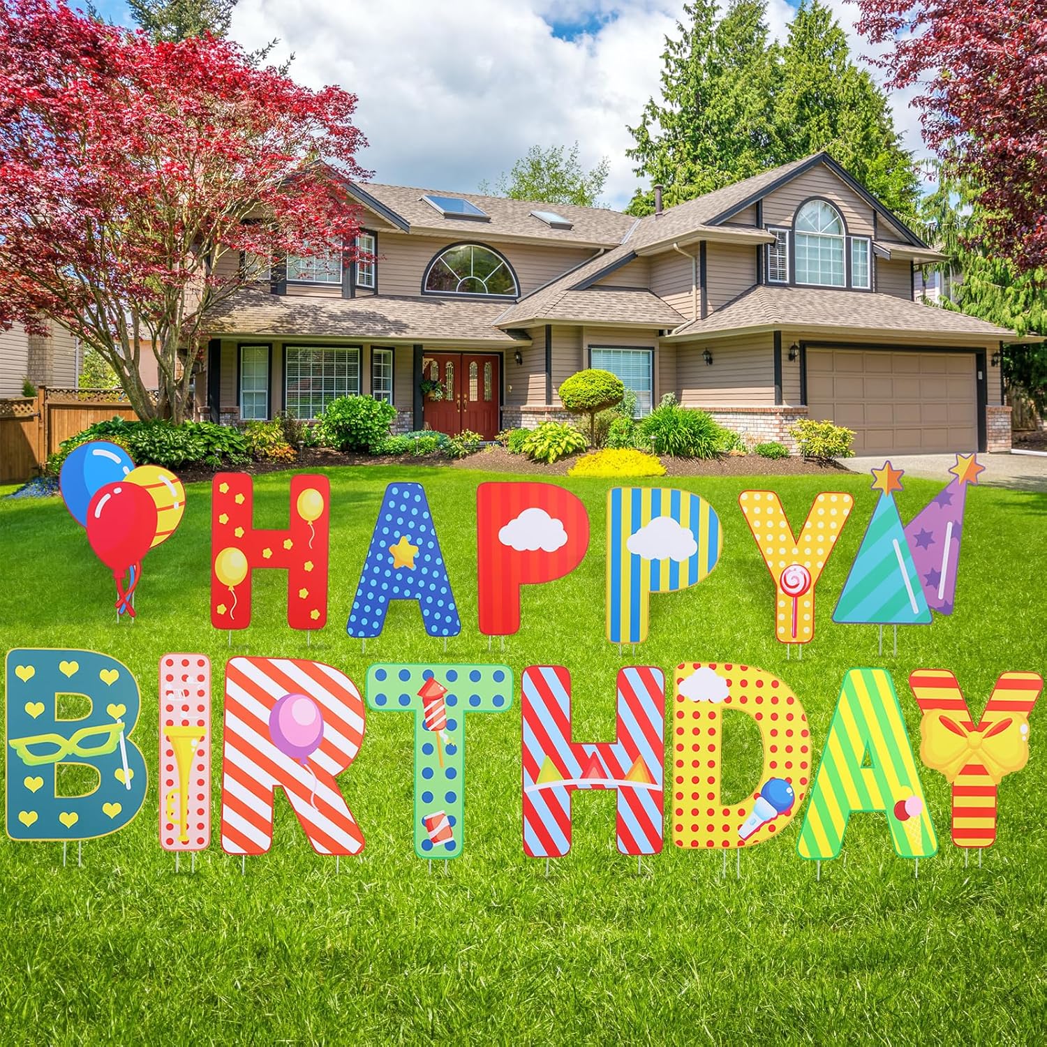 Happy Birthday Yard Signs with Stakes,15 Pack Durable and