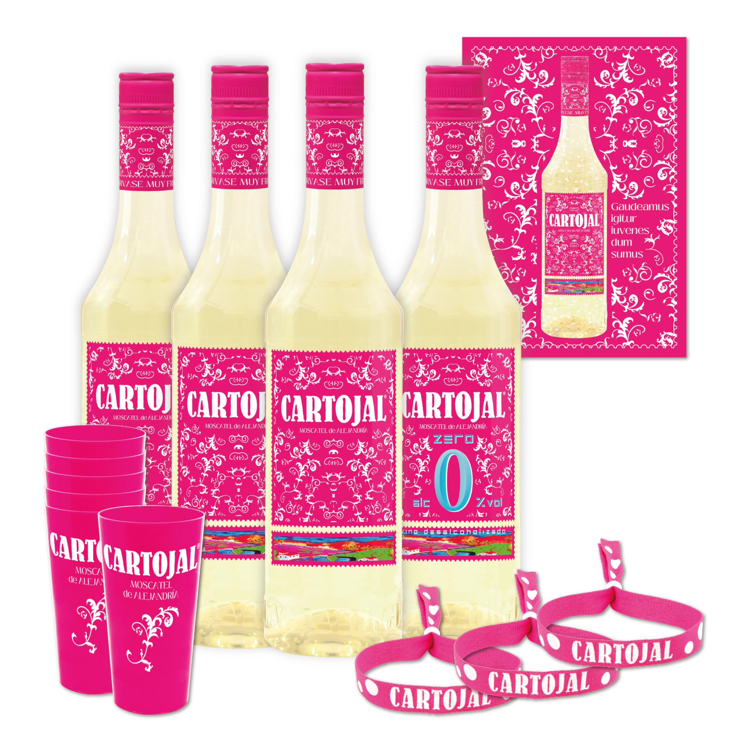 Cartojal Amateur Pack - 3 Flaschen 75 cl - Sortenreiner Moscatel-Likörwein - 1 Flaschen Cartojal ZERO als Geschenk - (PET Flasche)