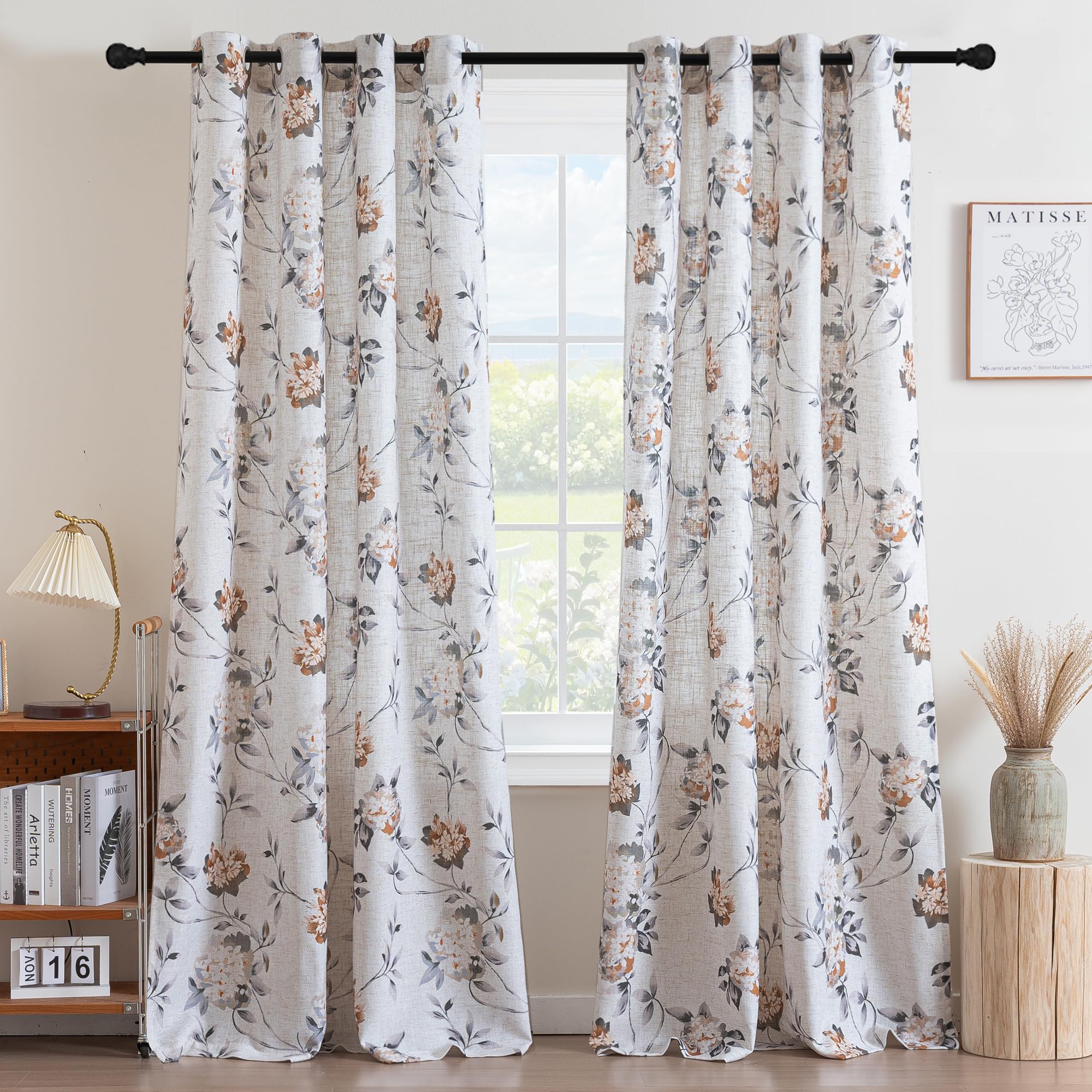 Floral Linen Curtains - Blue Farmhouse Drapes -10 Floral Linen Curtains - Blue Farmhouse Drapes -10