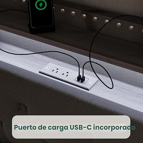Miniatura 4 de LARMACE Base de cama tamaño King con 4 cajones de almacenamiento, base de cama tapizada de terciopelo, plataforma King con luces LED y estación de