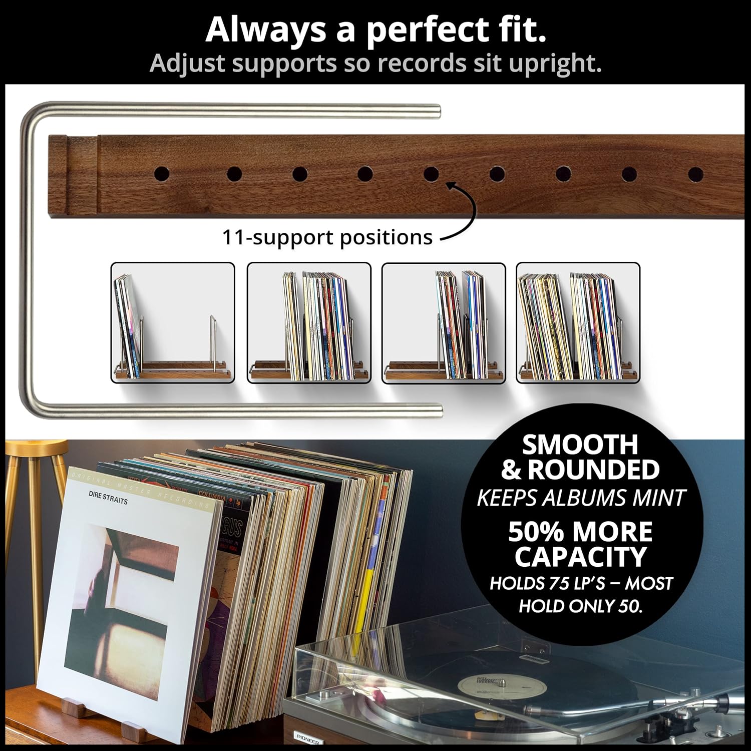 Optage Audio Record Collection Holder, 75 LP Solid Walnut Vinyl Record Storage with Now Playing Vinyl Record Stand, for Record Storage, Record Holder, Vinyl Record Holder, Vinyl Storage & Vinyl Stand : Electronics