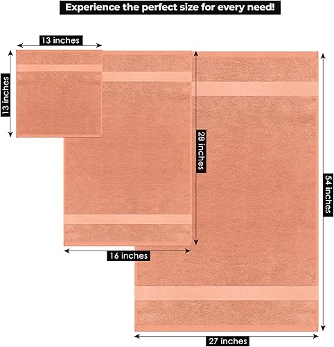 Miniatura 5 de Juego de 8 toallas de baño de algodón 100% de lujo para baño, juego de 8 toallas de baño y toallas de mano y 4 paños de lavado, toallas suaves color
