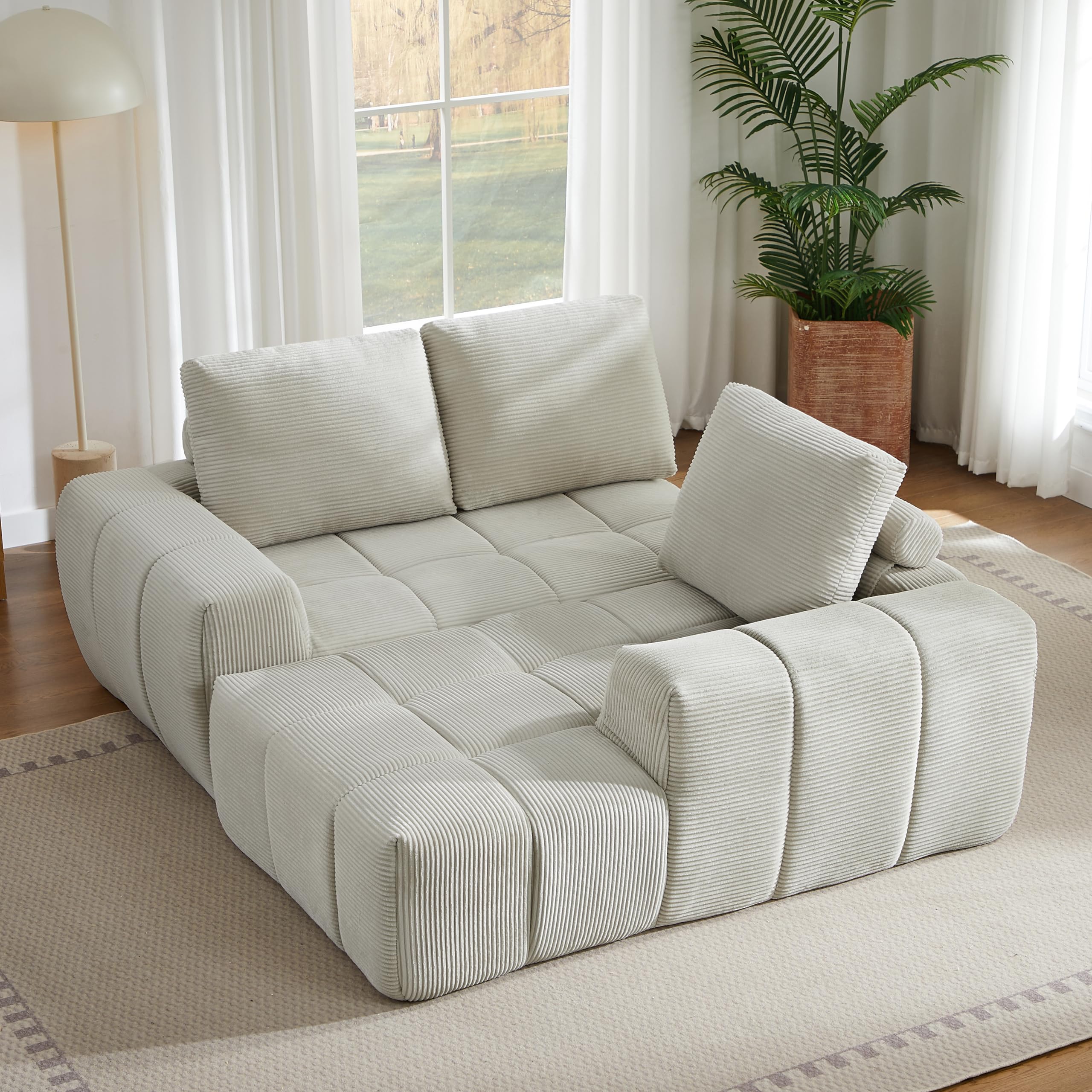 Divano letto a compressione, 255 cm, in velluto a L, con cuscino