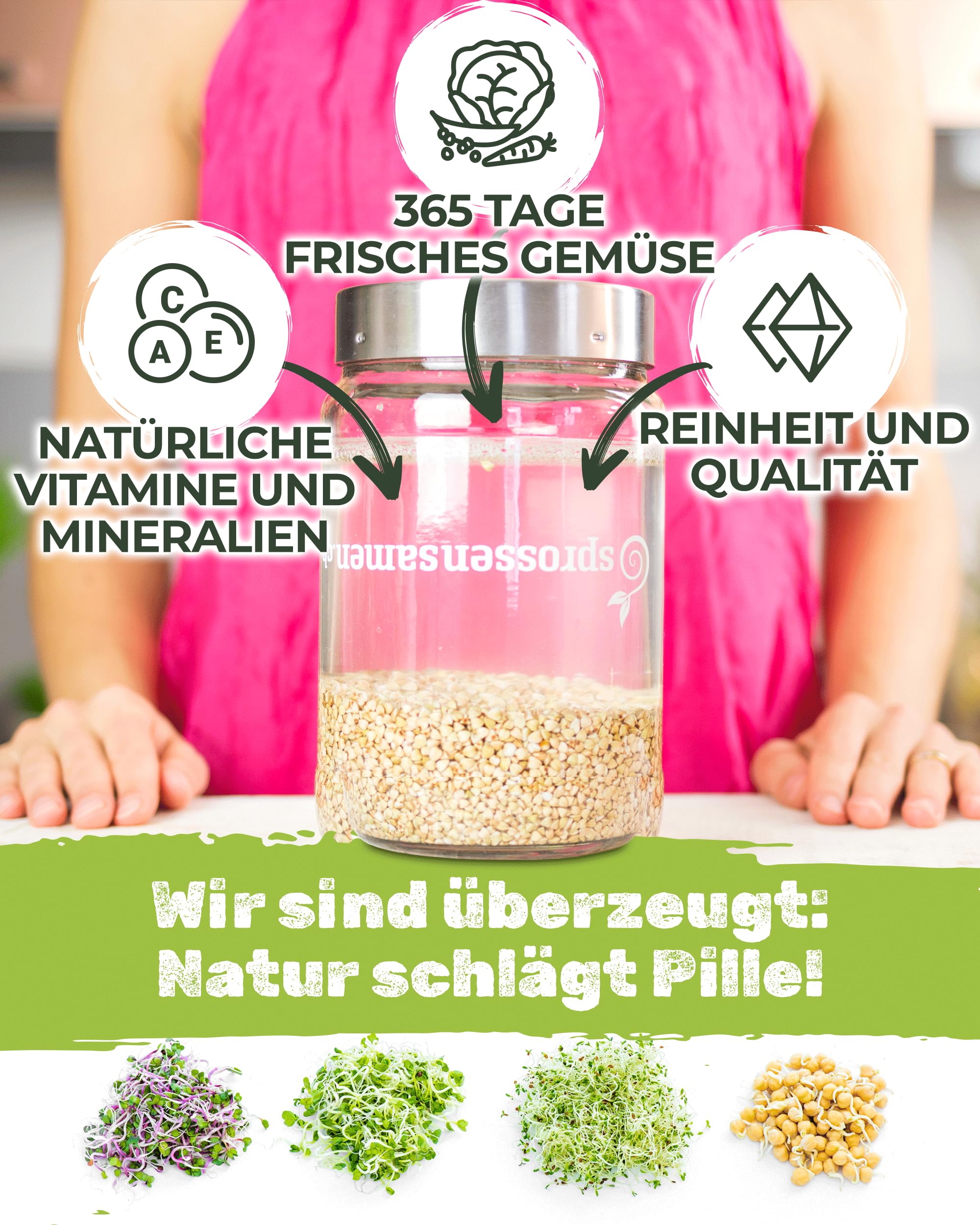 Set di semi di emergenza biologici, 3,75 kg, per vetro germinale, ceci biologici, fagioli di montagna, lenti di montagna, ravanello, mix di proteine, grano saraceno, lenticchie beluga