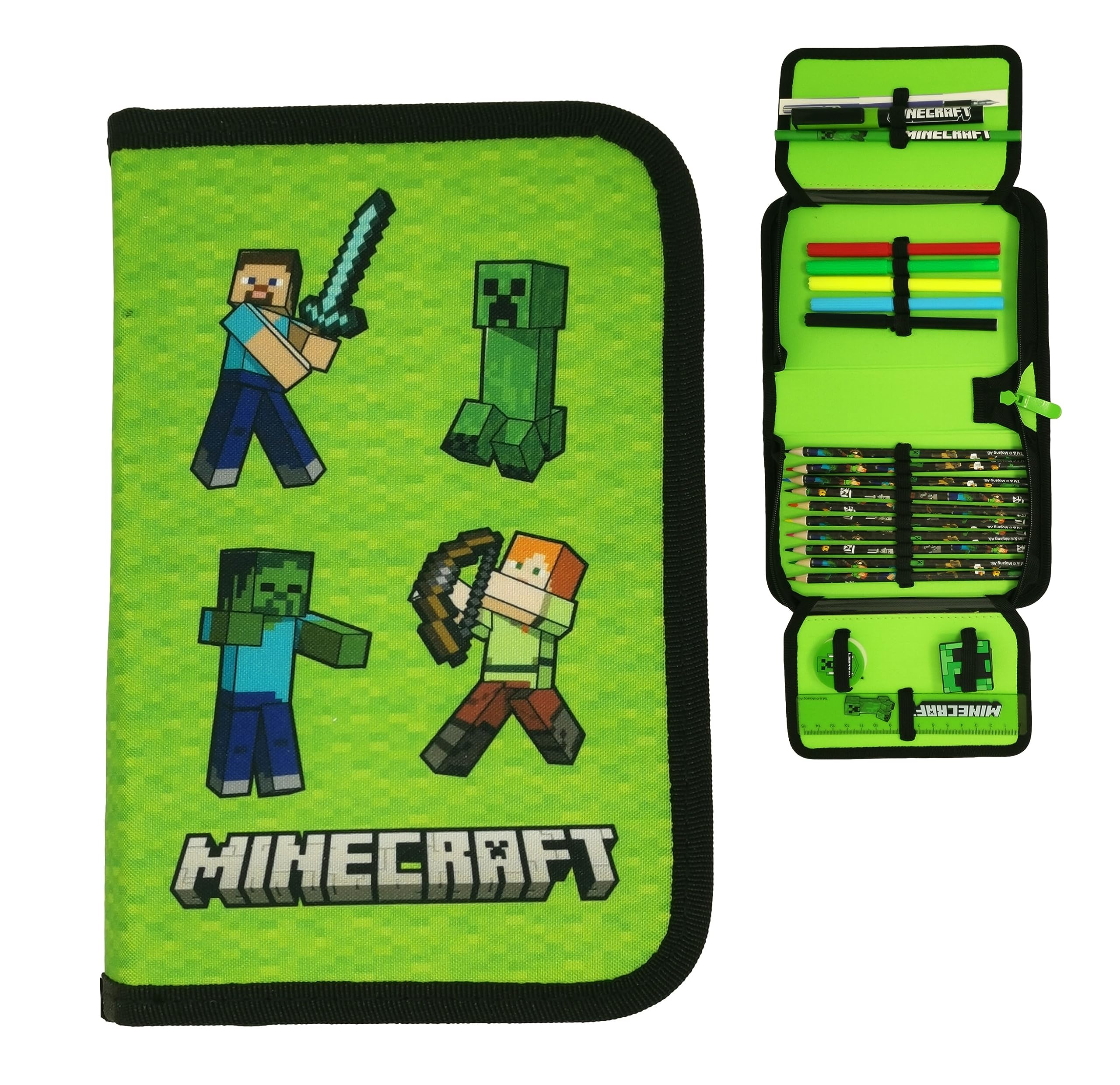Minecraft Steve Alex Pencil Case, Filled with Stationery, Pencil Case, School Supplies Organizer