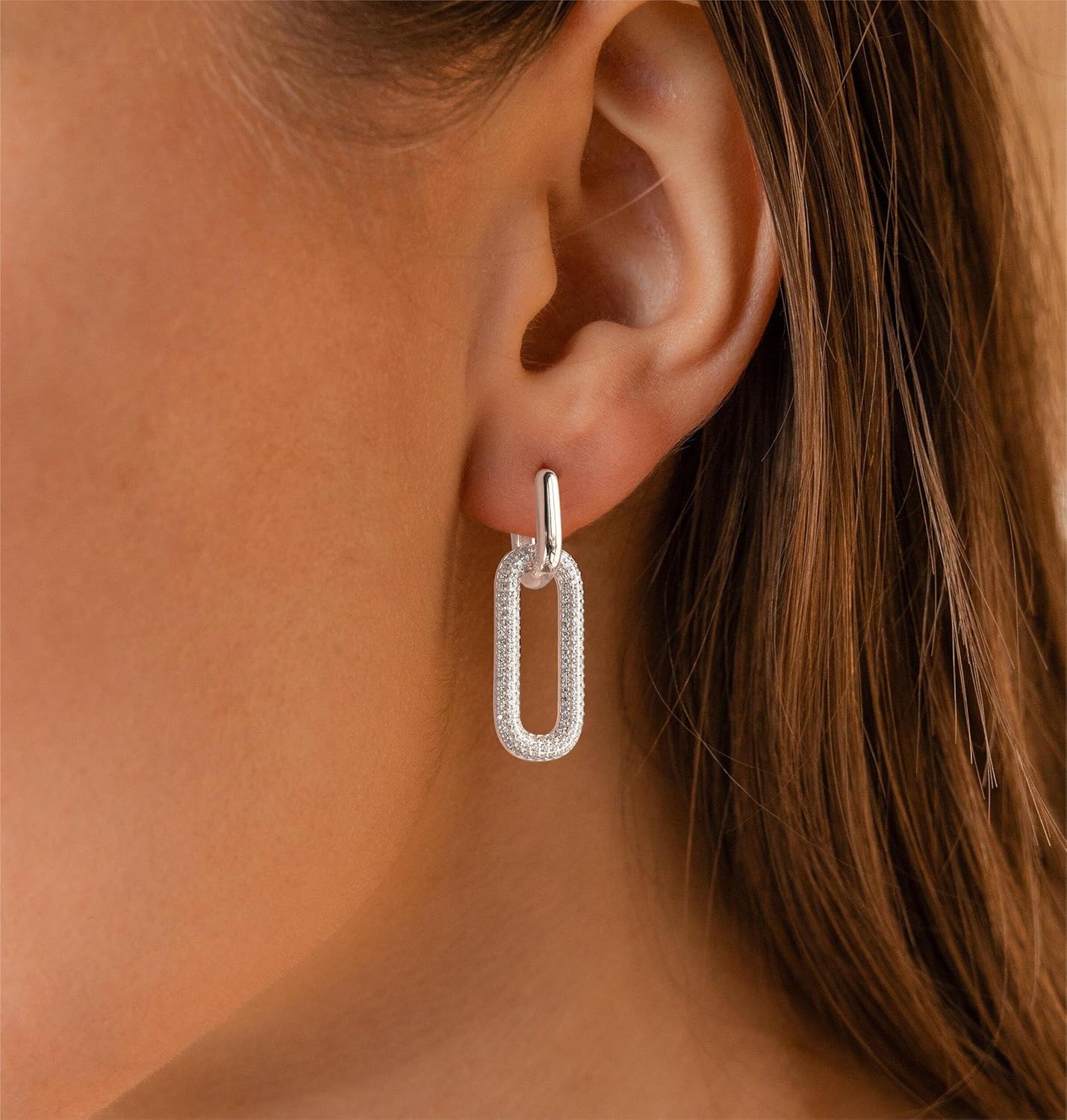 Gold Earrings for Women Trendy, Simple Dainty 14K Gold Plated Paperclip Square Chain Link Dangle Hoops Earrings Pin Stud Huggie Earrings Lightweight Hypoallergenic Minimalist Aesthetic Gold Jewelry for Christmas Gifts - Image 2