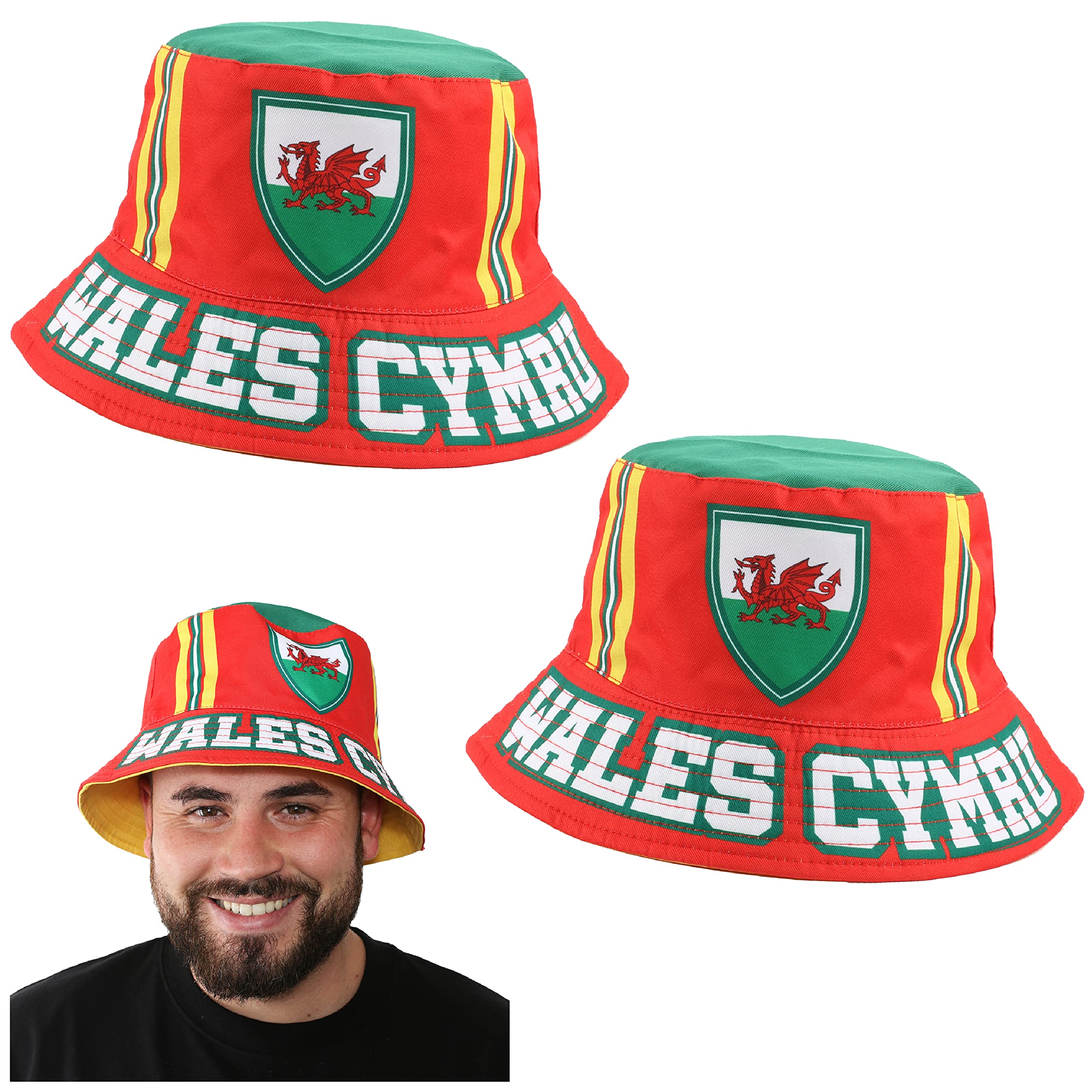 Wales Bucket Hat – Featuring Welsh Flag and Cymru Print – Perfect Accessory for Football Fans World Cup Supporters Rugby Matches Welsh Pride Events Six Nations Headwear Costumes - 2 Pack