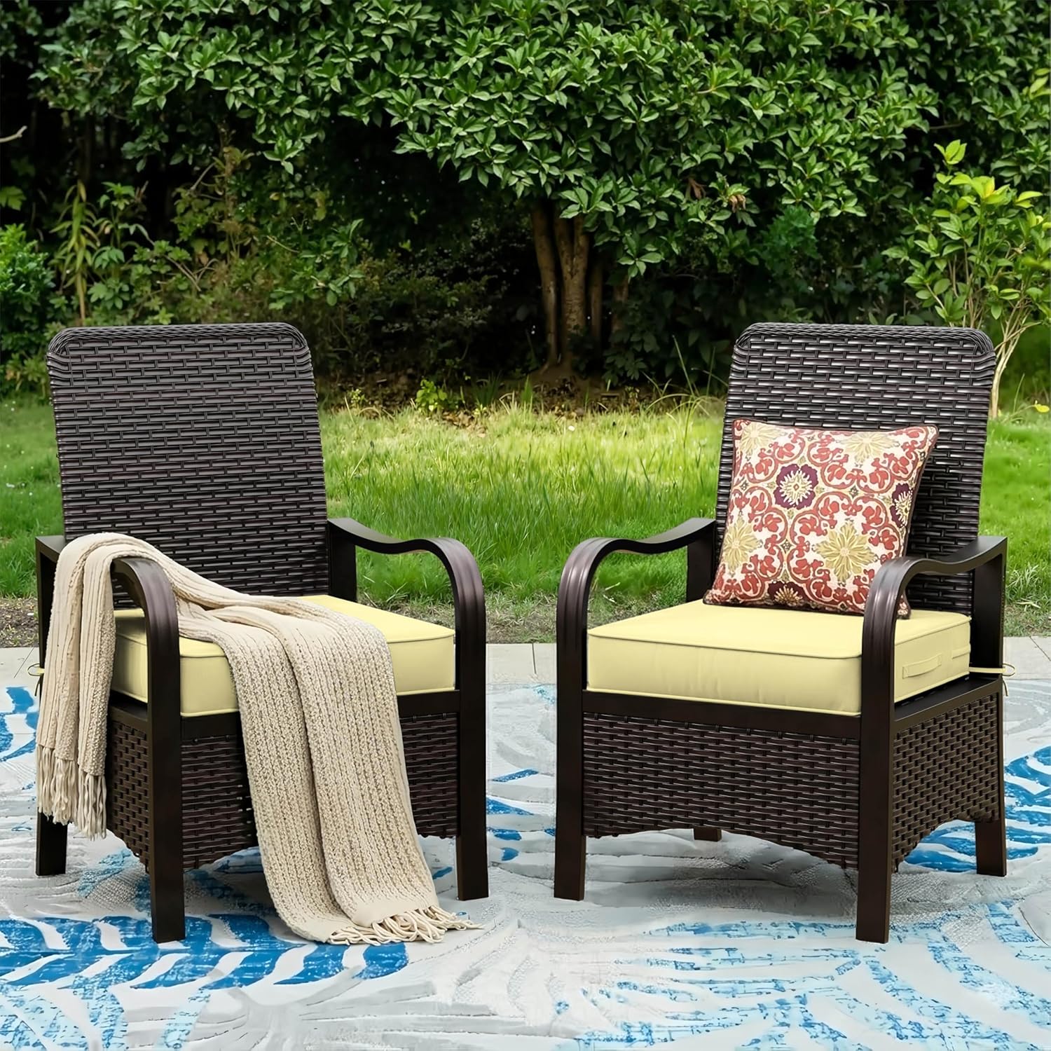 Outdoor Chair Cushions Patio Funiture Chair Seat Cushion 18.5 L X 16 W X 4 H Waterproof & Fade Resistant Square Sofa Couch Chair Pads with Non-slip Bottom &Handle & Adjustable Straps Set of 2