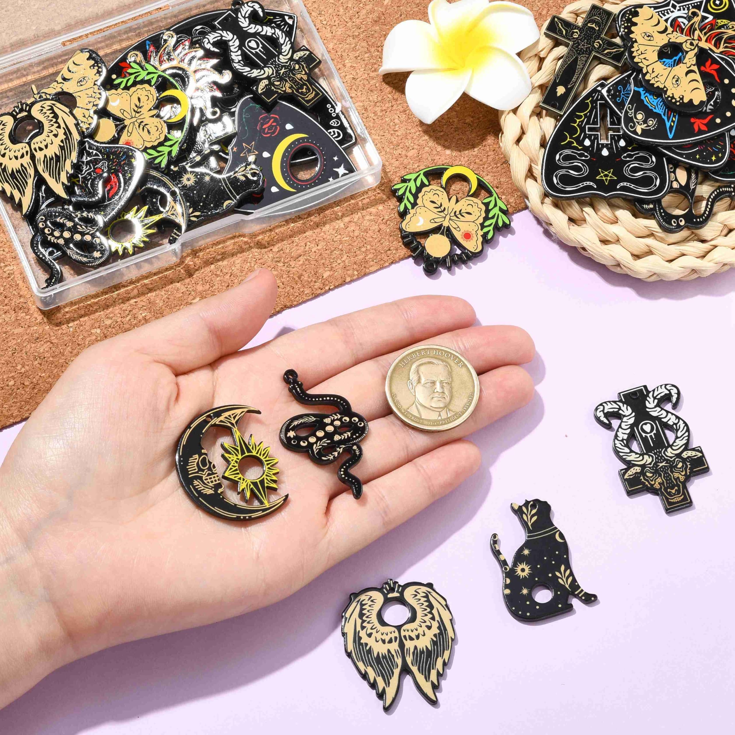 UR URLIFEHALL 30 Pcs 15 Styles Gothic Acrylic Charms Tarot Heart Snake Cross Charms for Bracelet Necklace Jewellery Making Divination Crafts - Image 4