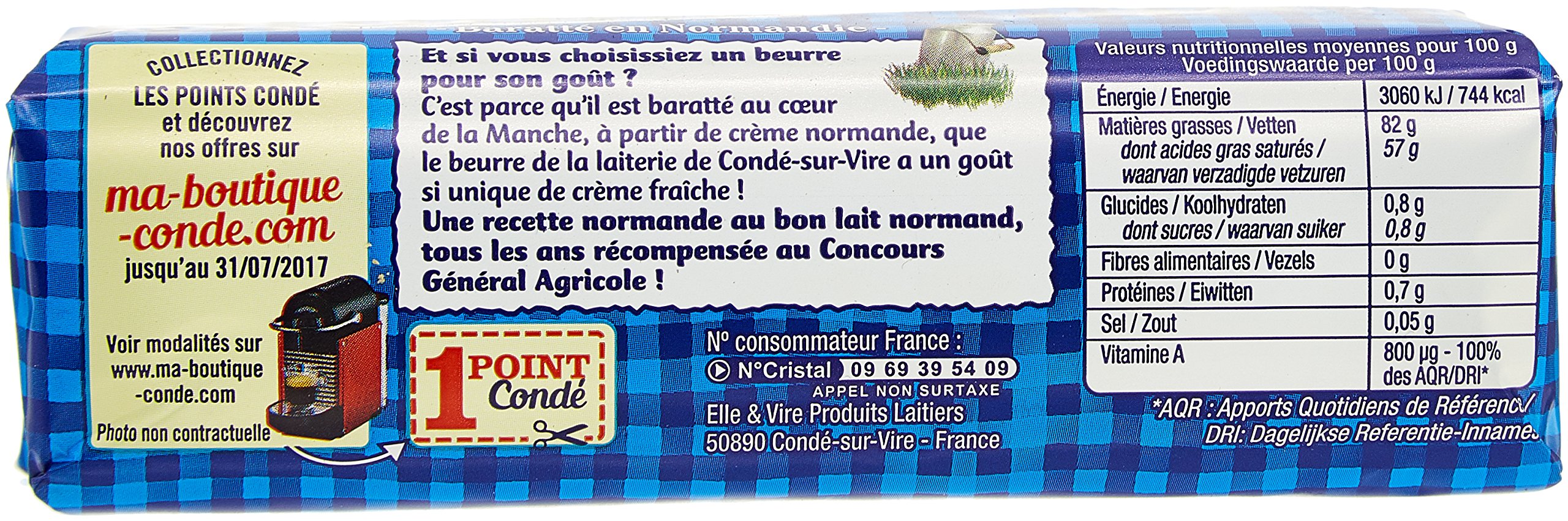 Elle & Vire Beurre de Condé sur Vire Doux Rouleau 250 g