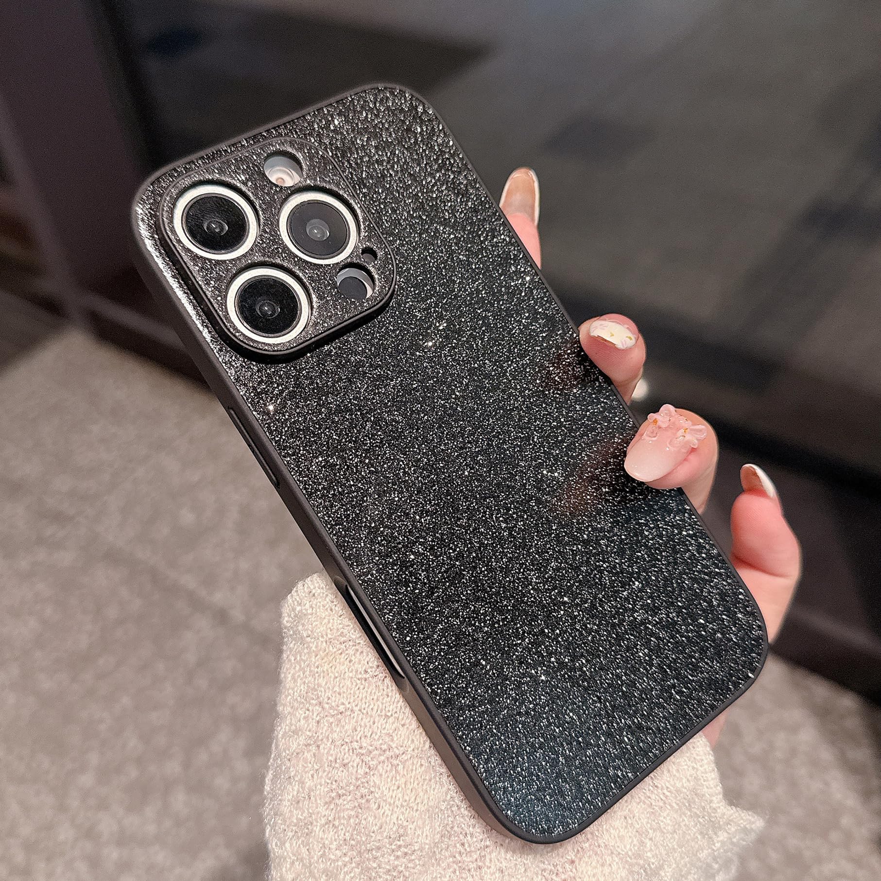 Coque iPhone 16 Pro Max paillettes noire luxe et antichoc - 7