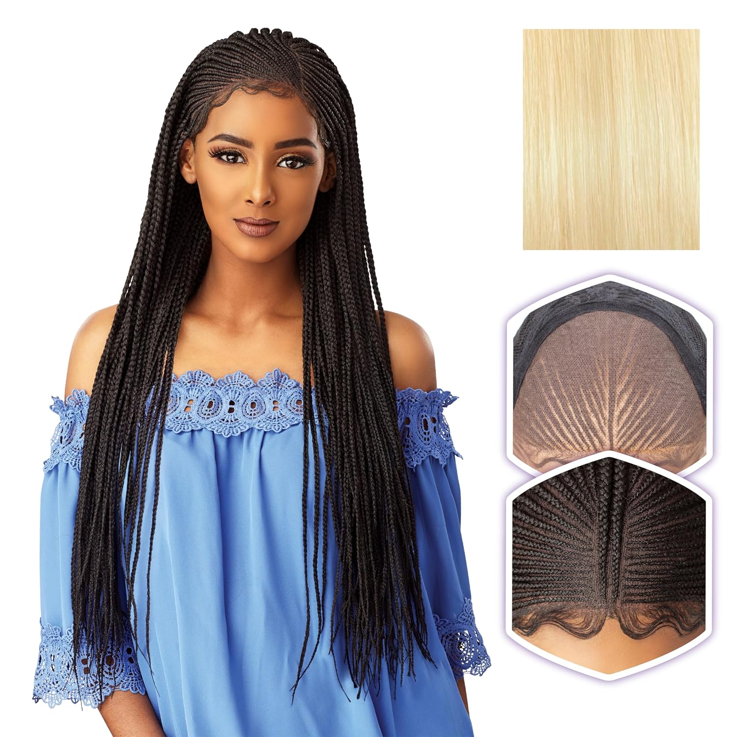 Sensationnel Cloud9 13X5 Braided Wig - Side Part Cornrow Hand Tied Swiss Lace Braided Wig With Large Parting Area (613 BLONDE)