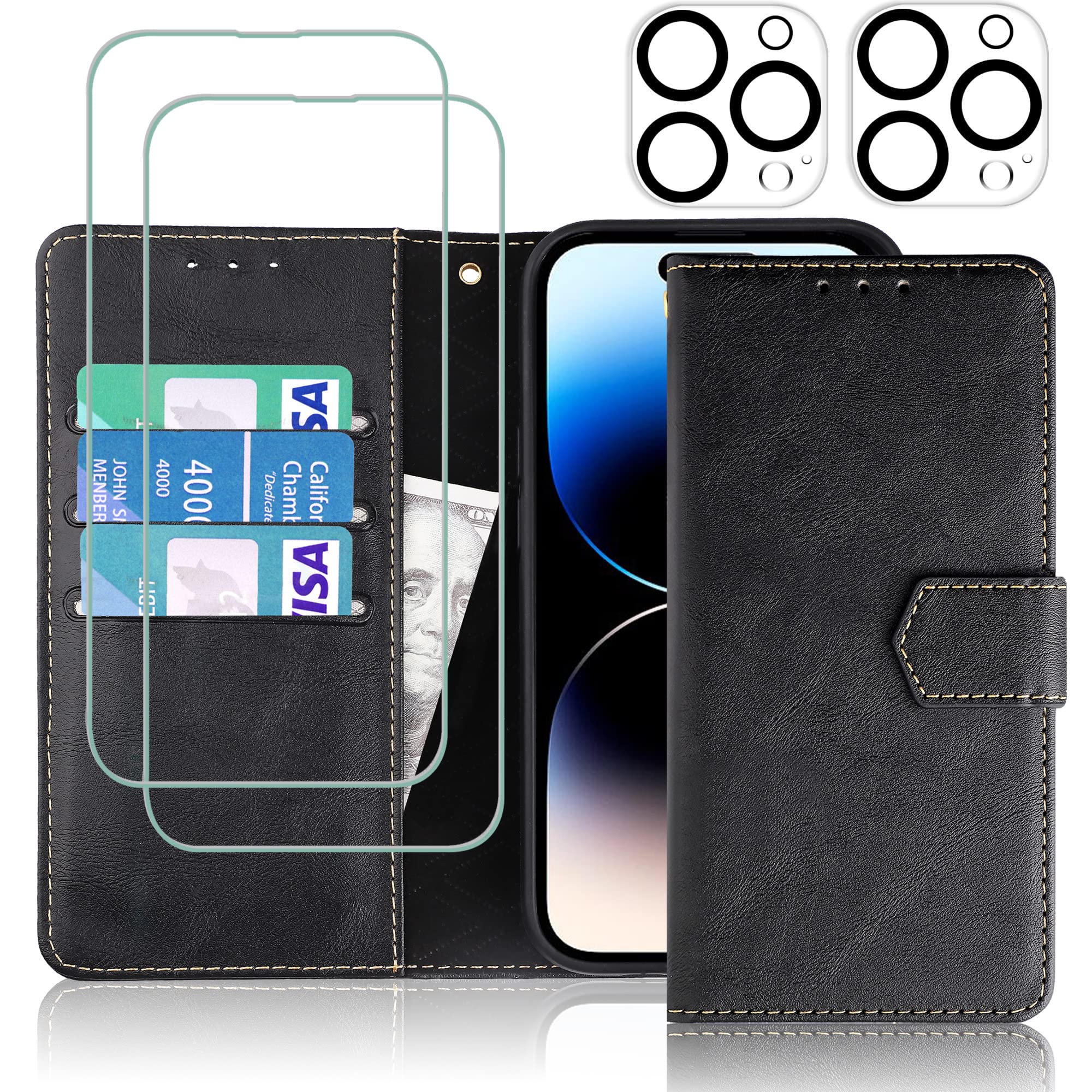 VAKS for iPhone 14 Pro Wallet Card Case with 2 Screen Protector +2