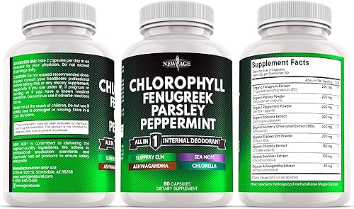 Miniatura 7 de Cápsulas de fenogreco de clorofila - Suplemento desodorante interno de menta - Fenogreco 201, musgo marino, perejil, clorella, espirulina, olmo