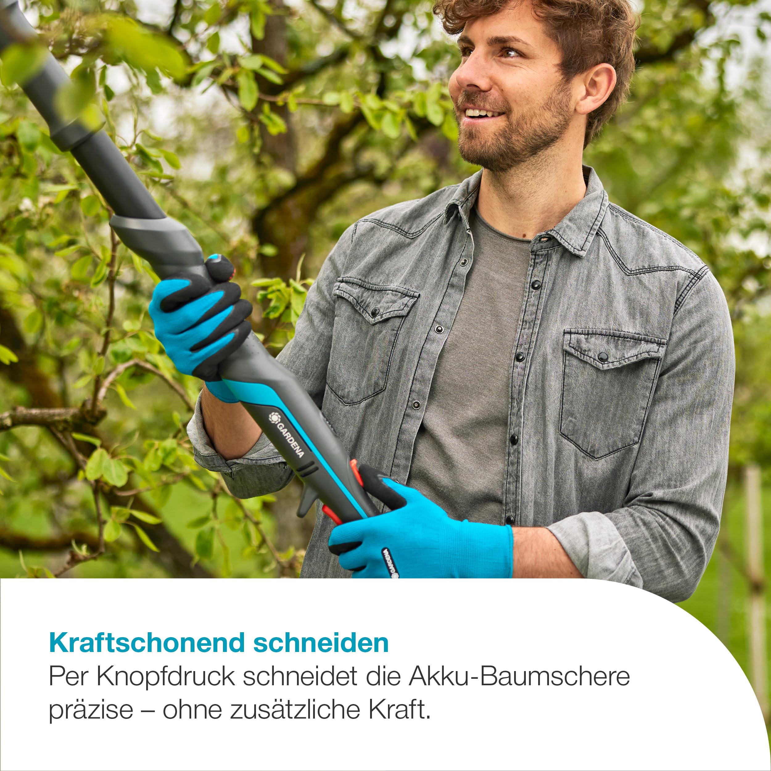 Gardena Akku-Teleskop-Baumschere HighCut 250/18V P4A Ready-to-Use Set: Teleskopstiel, Bis zu 4 m Reichweite, Stahlmesser, Schwenkbarer Schneidkopf, Kabellos (14774-20)