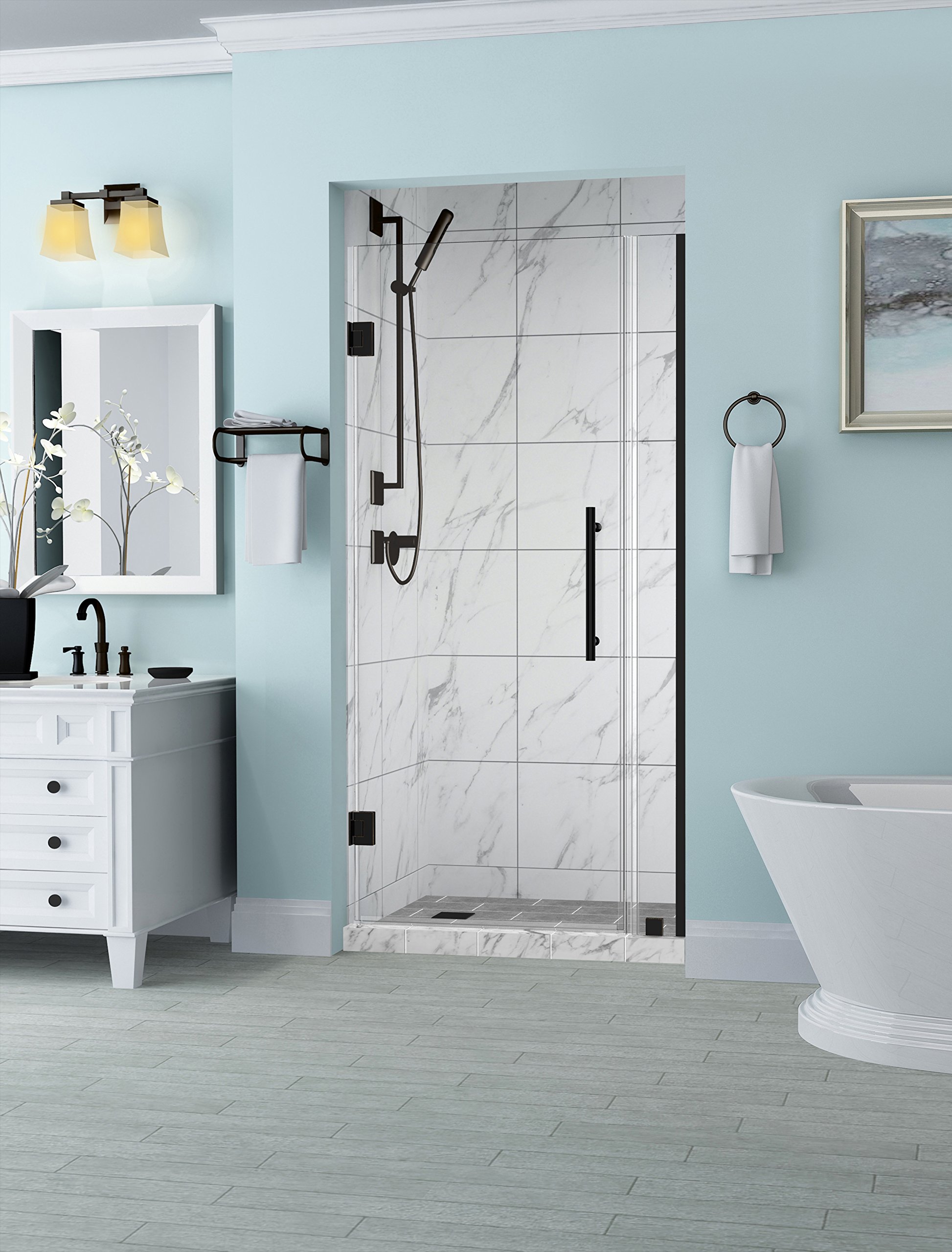 Aston SDR965EZ-ORB-3529-10 Belmore Frameless Hinged Alcove Shower Door with StarCast Clear Glass, 34.25in to 35.25in x 72in, Oil Rubbed Bronze