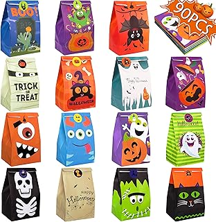 90PCS Halloween Treat Bags Party Favors - Trick or Treat Candy Goodie Gift Bag Stuffer Filler Paper Supplies Decorations with 90 Stickers