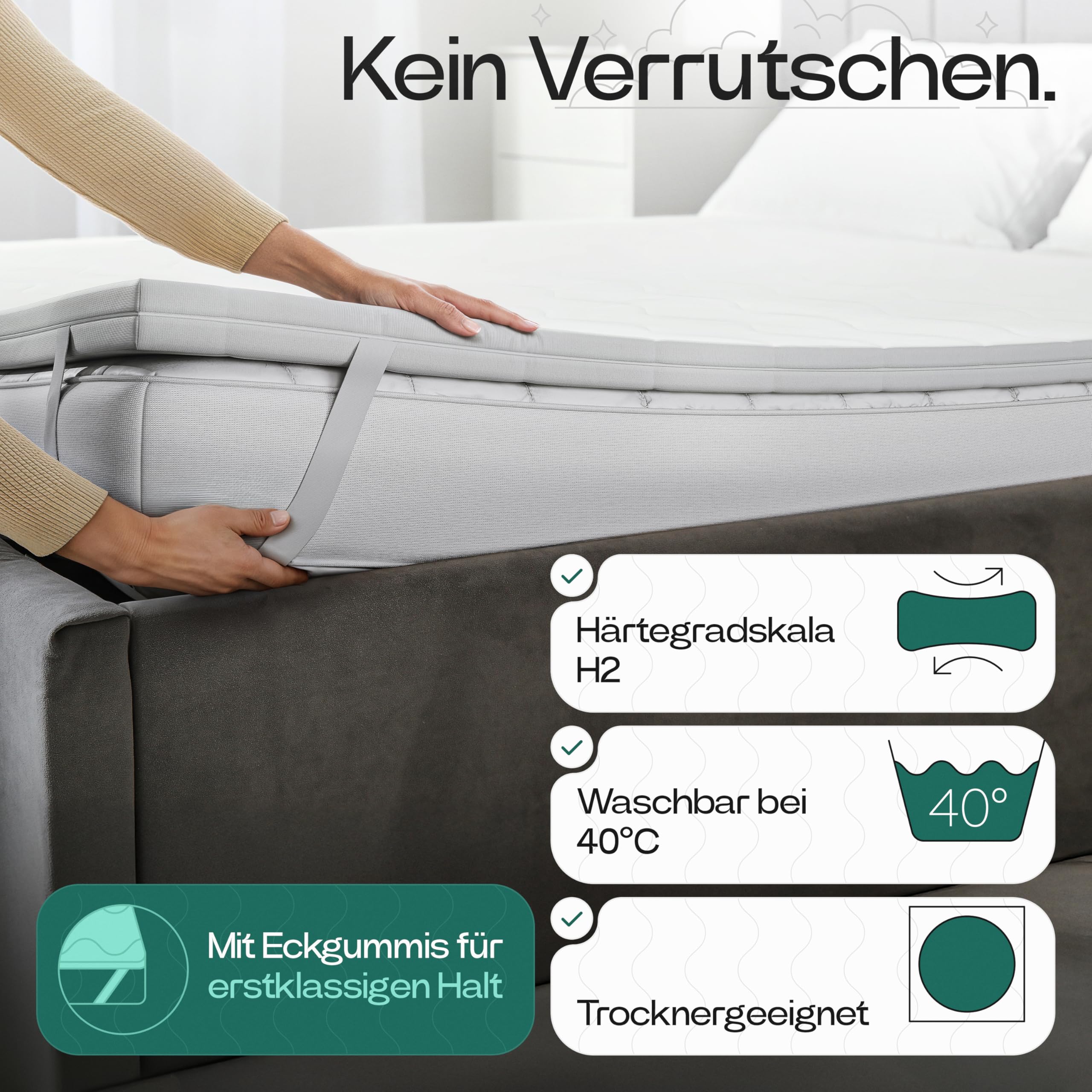 KNERST UNO Matratzentopper 90x200, Komfortschaum, Made in Germany, 5 cm | Matratzenauflage, Bett Topper, ergonomisch, atmungsaktiv, waschbarer Bezug, 4 Eckgummis, Komfortschaum Matratzentopper