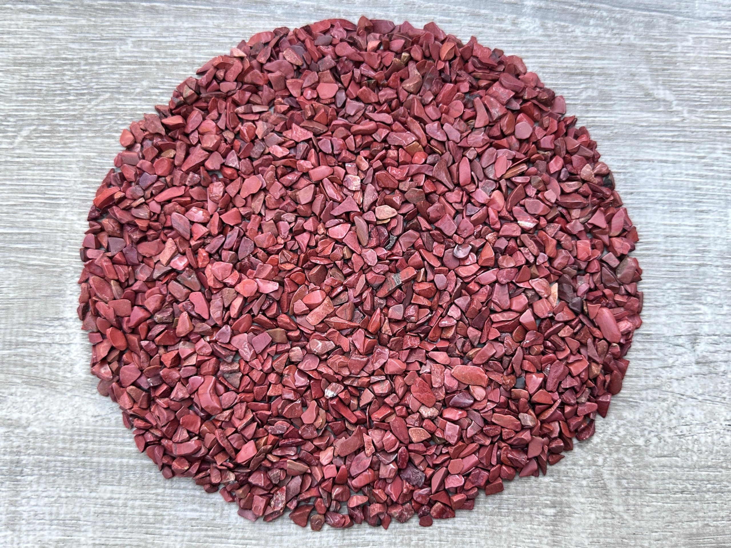 GAF TREASURES 2 oz Lot Natural Semi Tumbled Gemstone Chips, Crushed Mini Crystals, Undrilled Crystal Chips (Red Jasper)