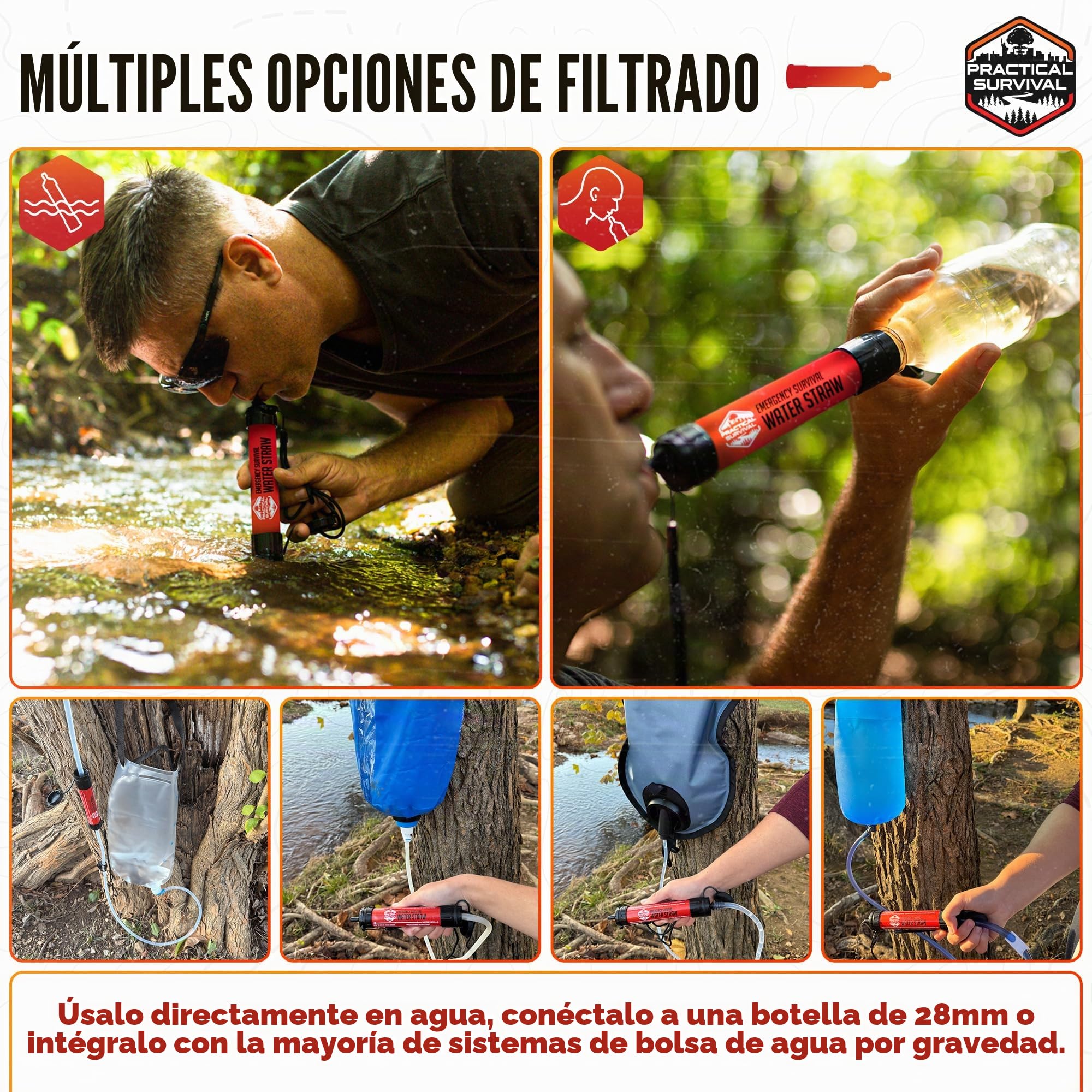 5 pajitas de agua de supervivencia de emergencia de alta capacidad, filtro de agua personal para camping, senderismo, viajes, ciclismo, supervivencia, preparación para emergencias, ligero,