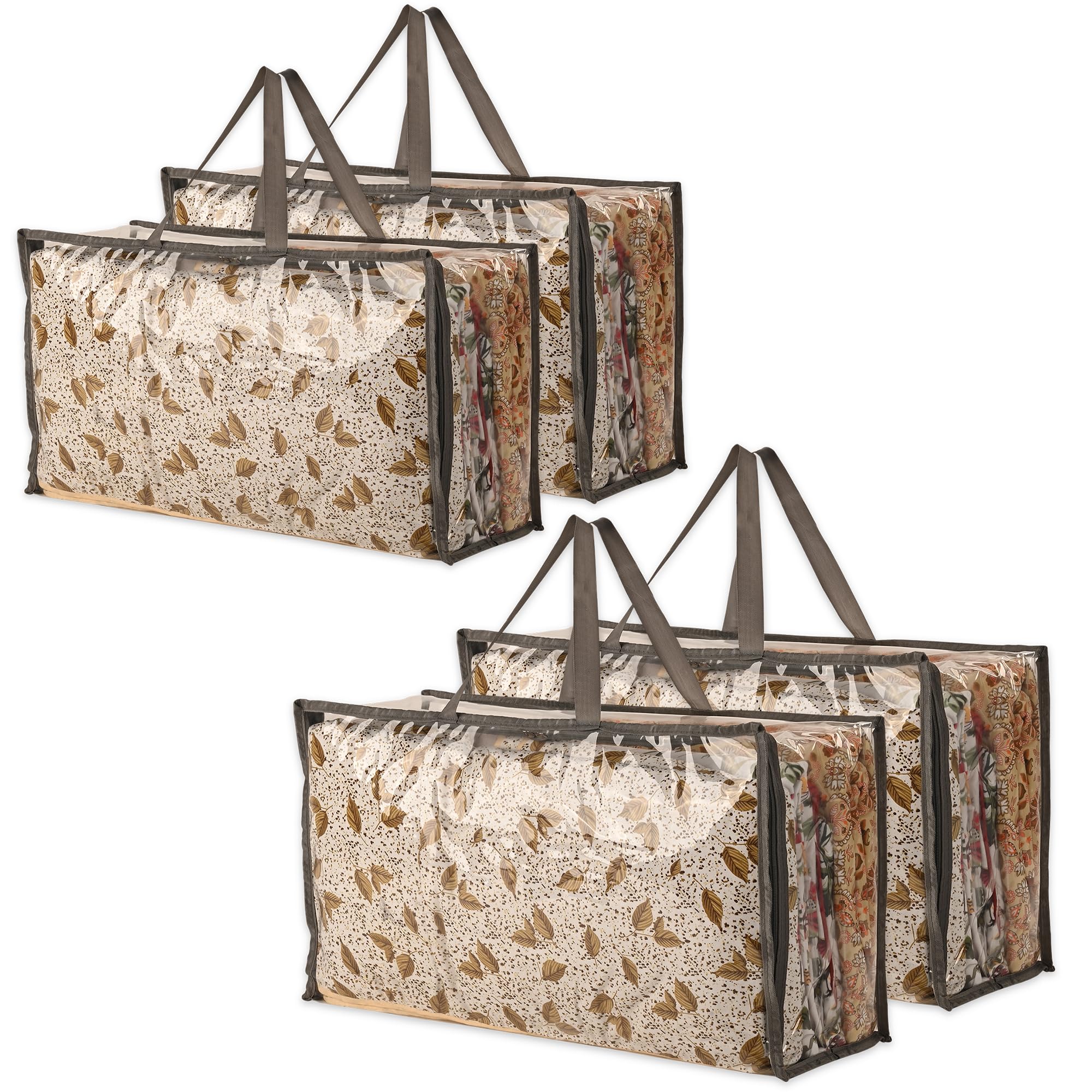 Kuber Industries Wasserdichte Aufbewahrungsbeutel für Kleidung, Kleiderschrank-Organizer, transparente Reise-Organizer-Tasche mit Griff, groß, Grau, 4 Stück