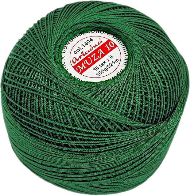 Cotton Crochet Thread Size 10, Fine Yarn (574yd / 525m), Luxurious Feel Crochet and Knitting (3.52oz / 100g) Forest (1404)