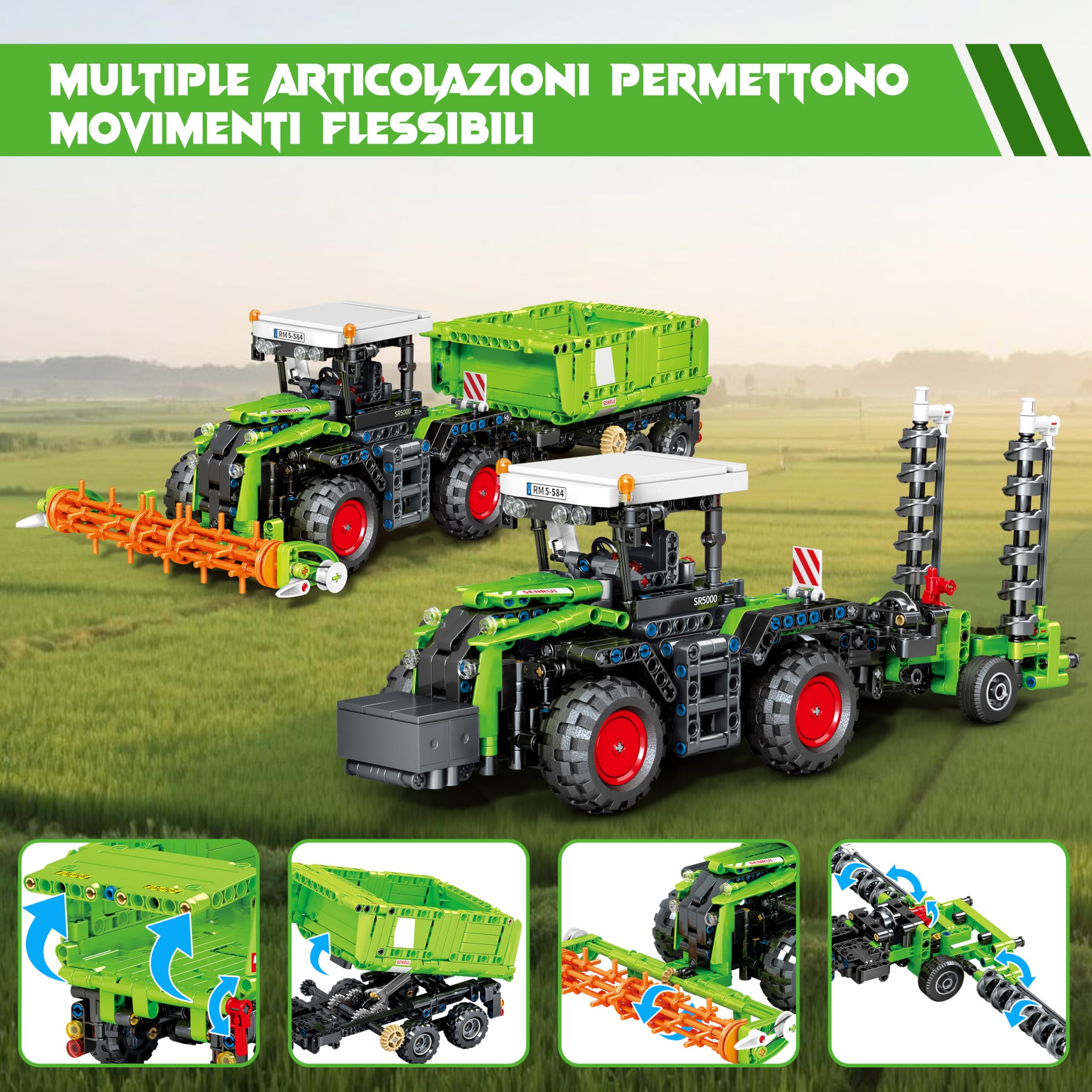 Charmofun 3 in 1 Technic Trattore Mietitrebbia, Mietitrebbia Trattore Giocattolo per Bambini e Bambine da 12 anni, Veicoli Agricoli Giocattoli a Blocchi da Costruzione Regalo per Bambini