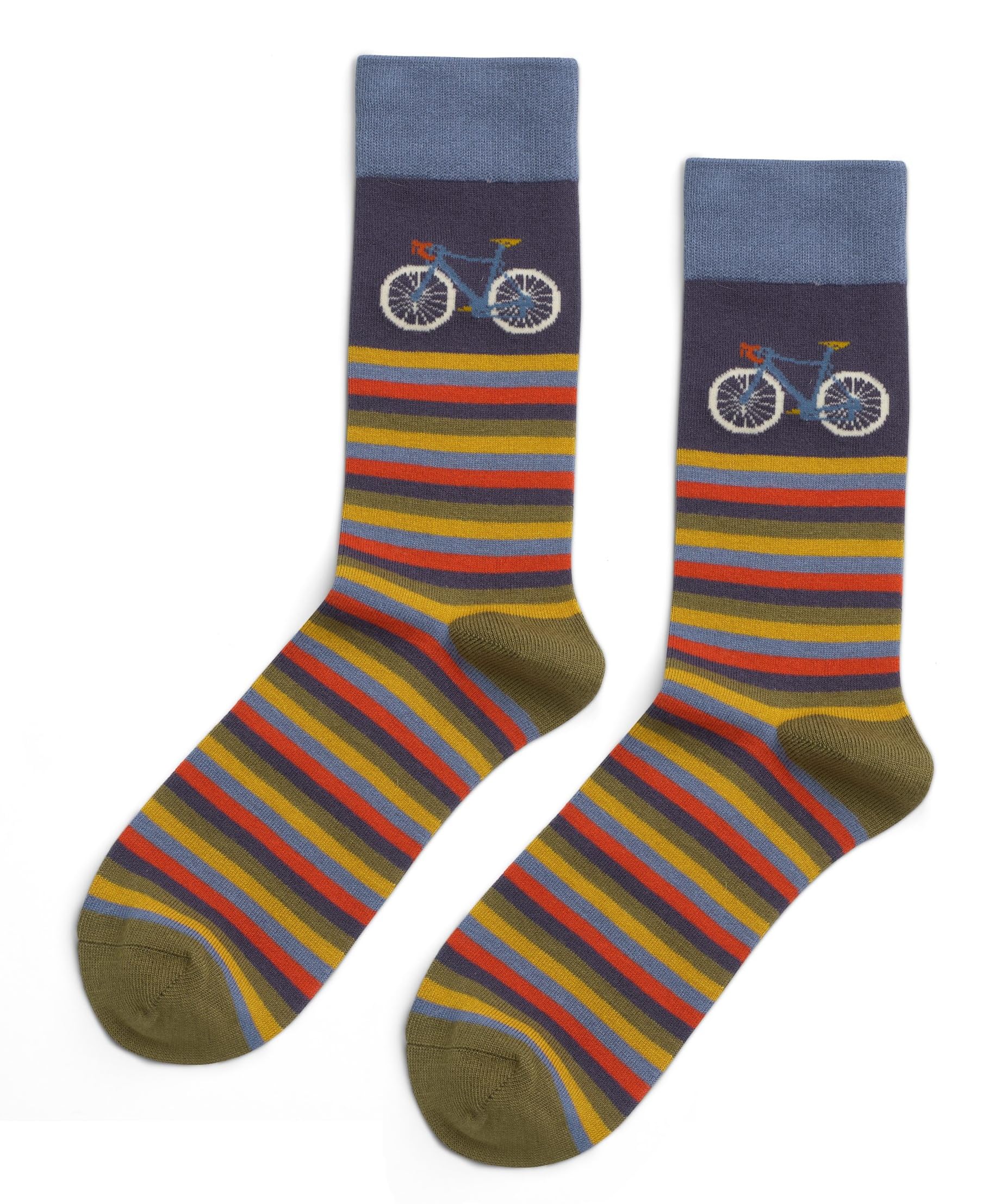 Lilyrosa Men's Navy Blue Quintessential Bike Socks 8-11, Colourful Stripe