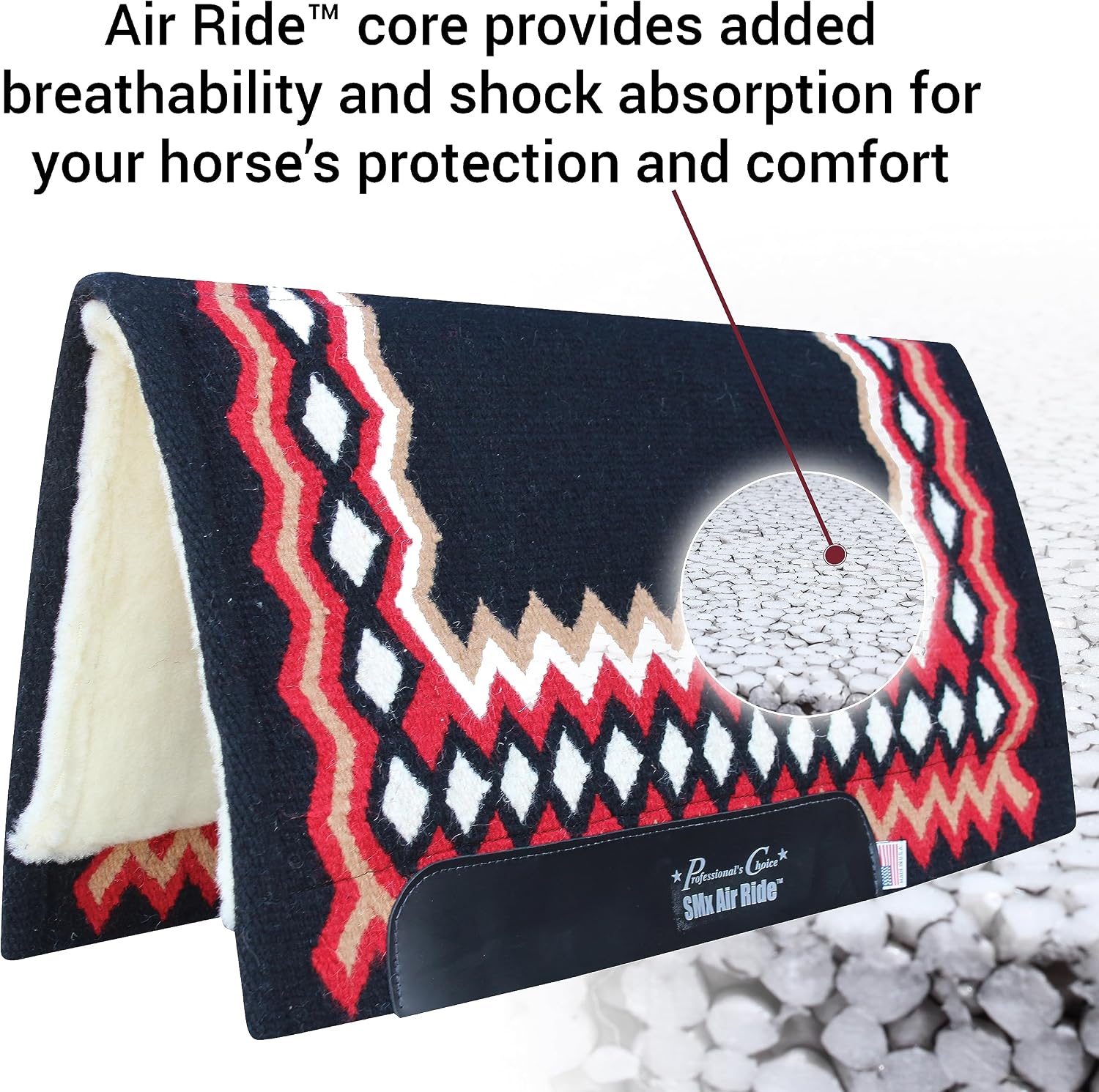 Professional's Choice SMX Heavy Duty Air Ride Shilloh Saddle Pad | 3/4" Breathable Core | 34" x 36" | Hand Woven 100% Navajo Wool