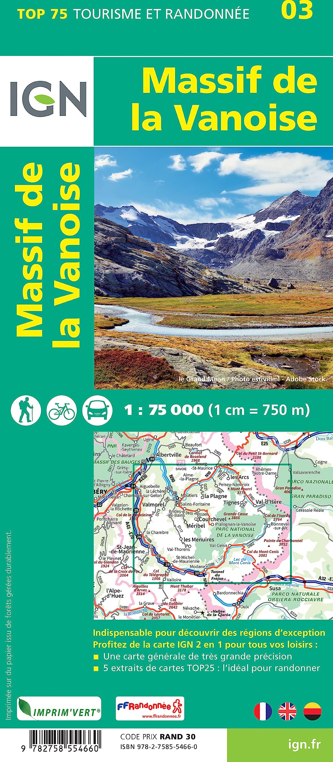 TOP75003 MASSIF DE LA VANOISE: 1:75000