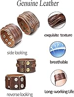 Vista 3 de THUNARAZ 2PCS Leather Cuff Bracelet Wrap Wristband Button Bangle for Men Women Adjustable Wide Brown Belt Punk Bracelet