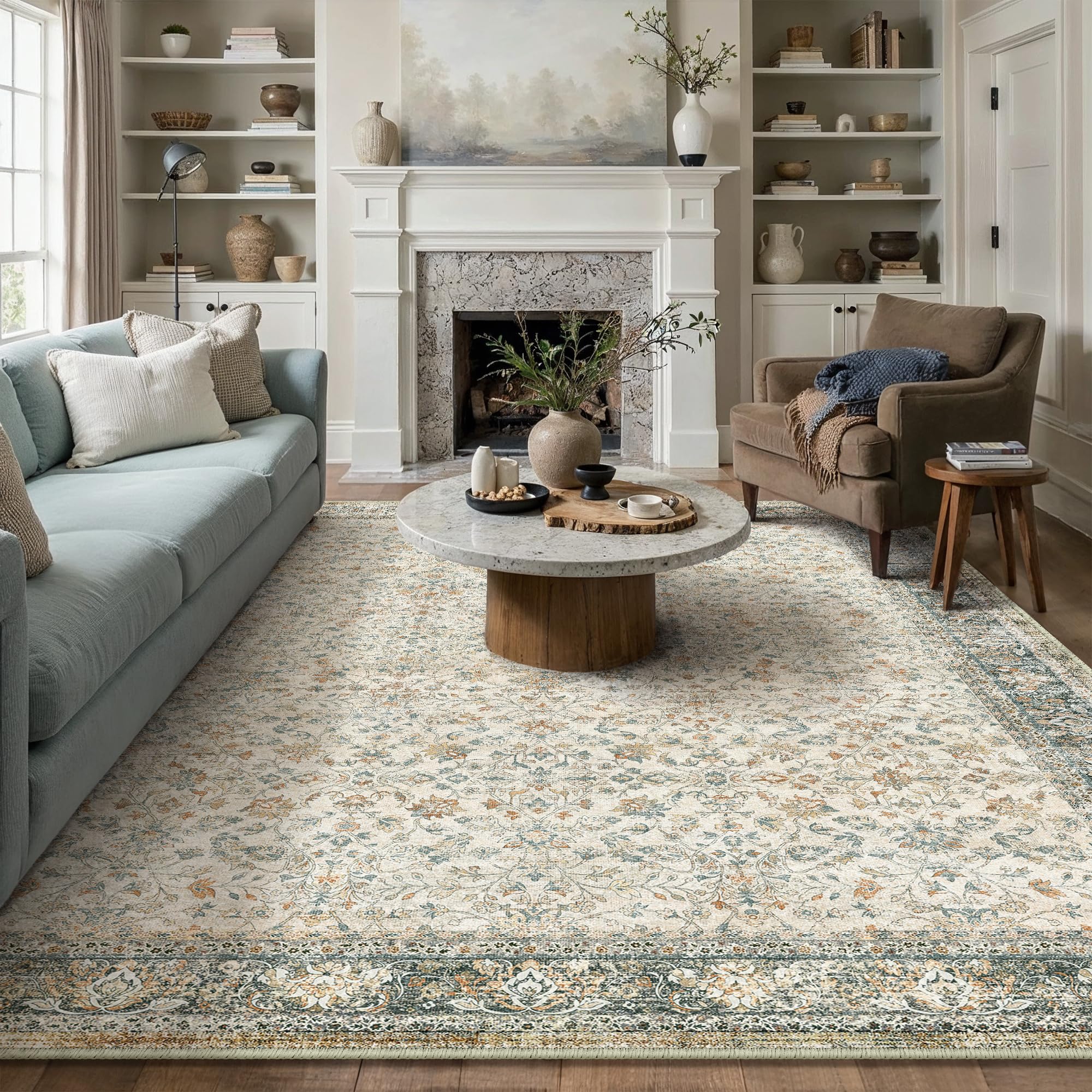 PureCozy Vintage Beige Grigio Tappeto Salotto 240x300cm Camera da Letto Antiscivolo Lavabile in Lavatrice Tappeti Cucina Soggiorno Cameretta Sala Ufficio Pelo Corto Grande Carpet