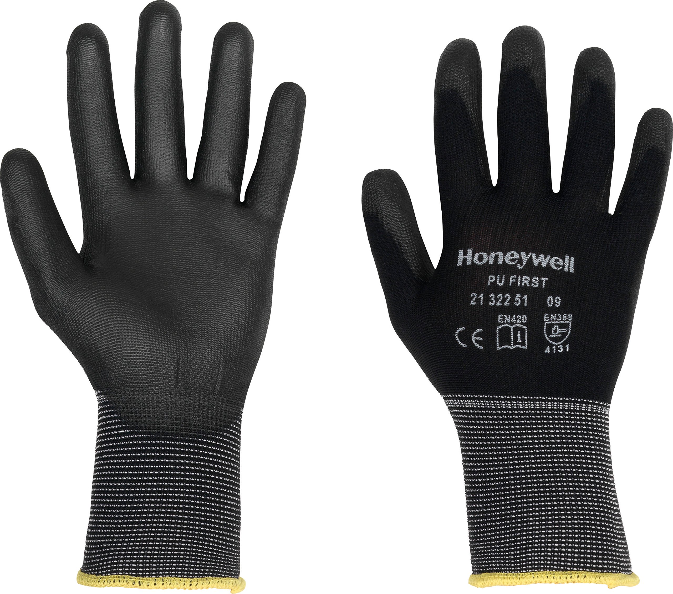 Honeywell 2132251 Vertigo Black PU C&G 1 Cut Protection Gloves, 100% Black Polyamide Knitted Gloves, 25 cm Length