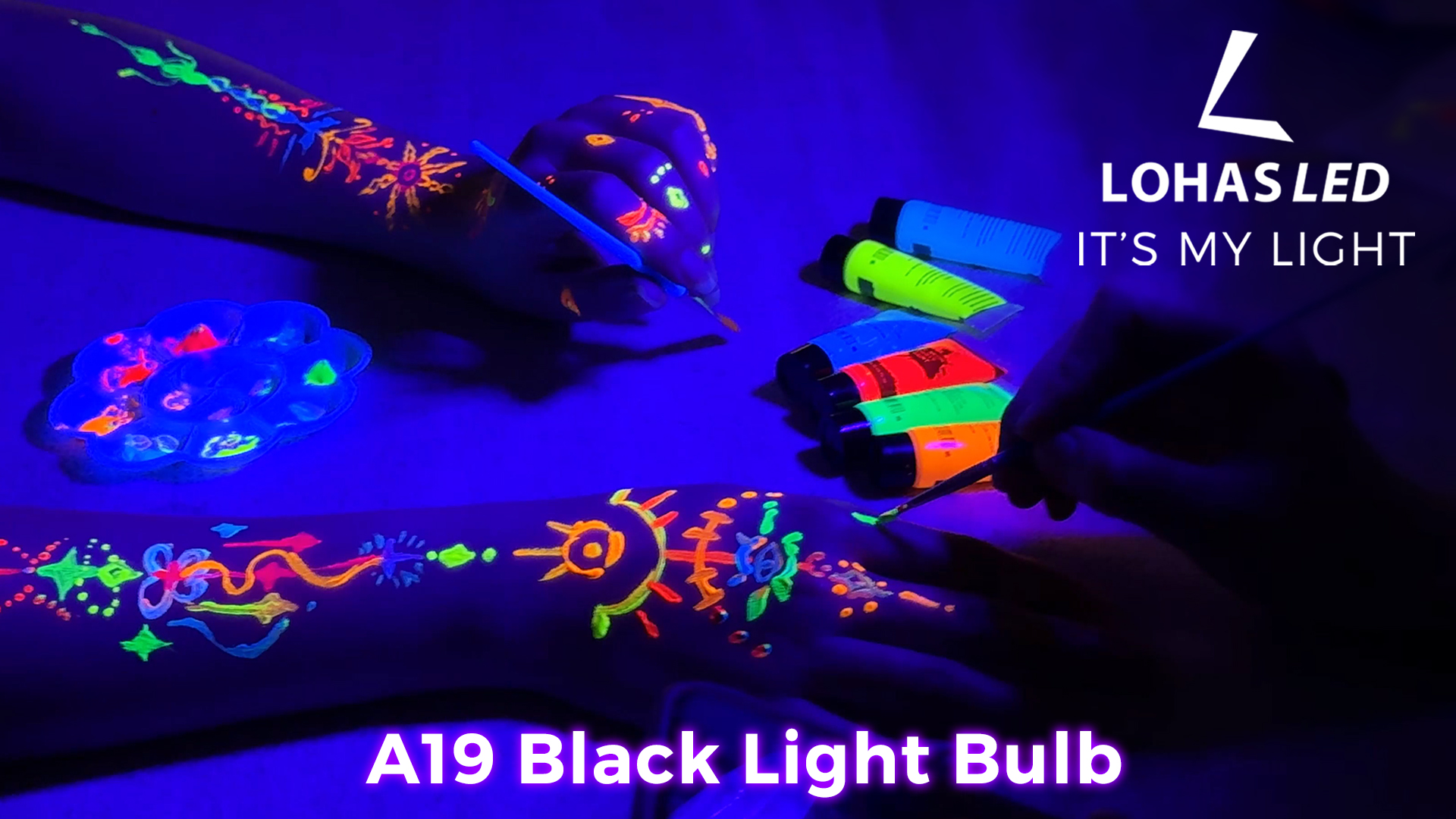 Image of L LOHAS LED UV Black Light Bulbs, Halloween 12W A19 UV Blacklight