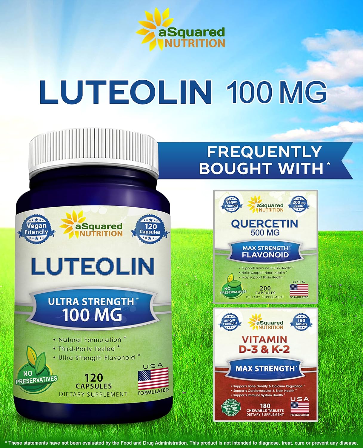 Buy aSquared Nutrition Luteolin 100mg 120 Capsules Luteolin Supplement & Powder Complex