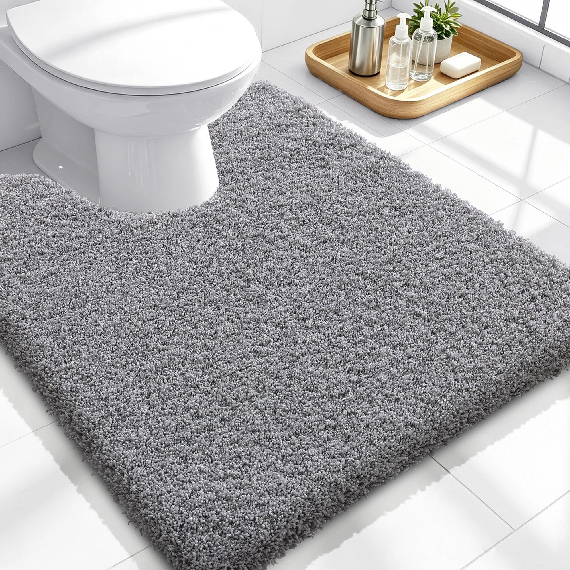 OLANLY Microfiber Bathroom Toilet Rugs U-Shaped 24x20, Soft Bath Mat, Grey