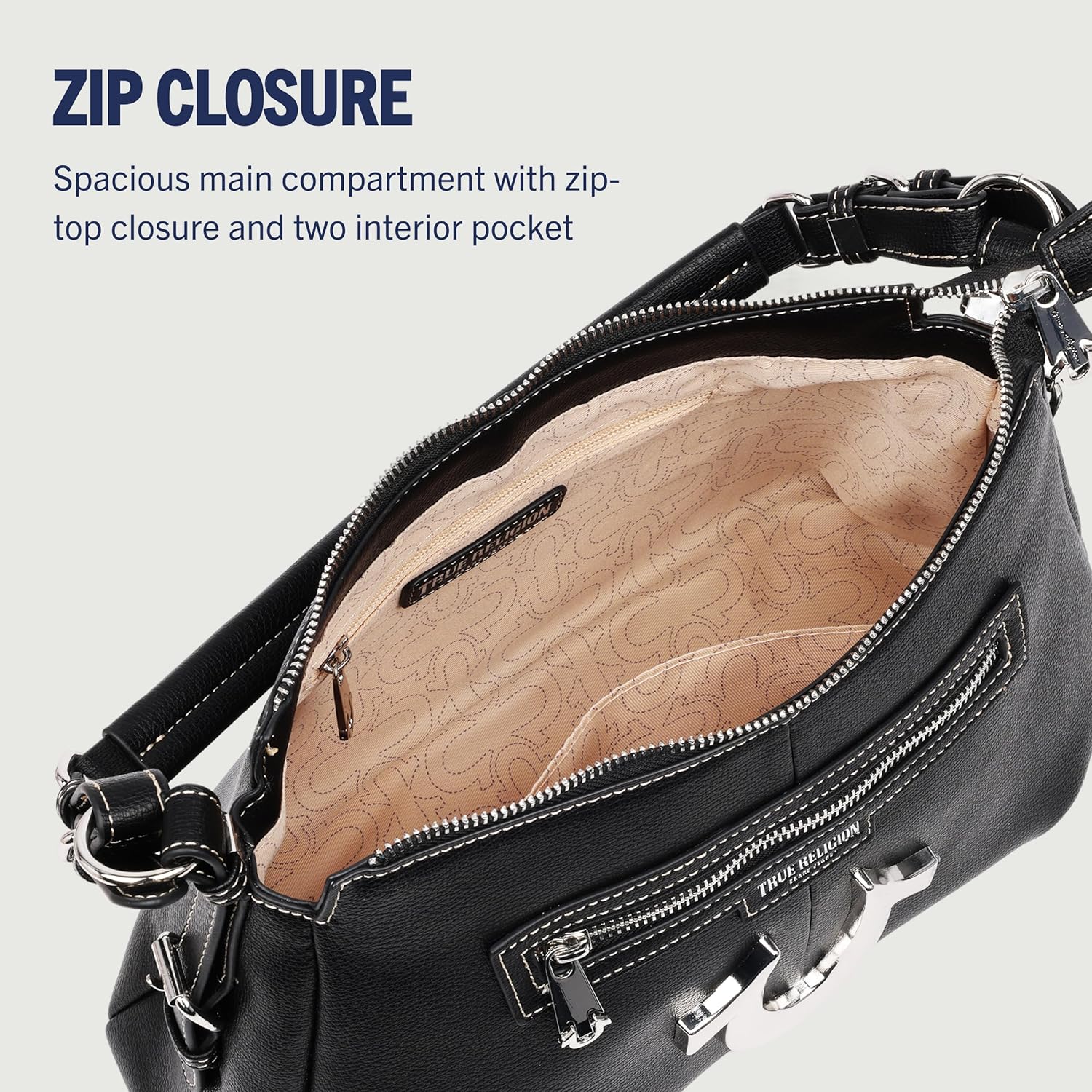 True Religion womens True Religion Satchel Bag, Women’s Crossbody Purse With Adjustable Strap, Everyday Structured Handbag - Image 6