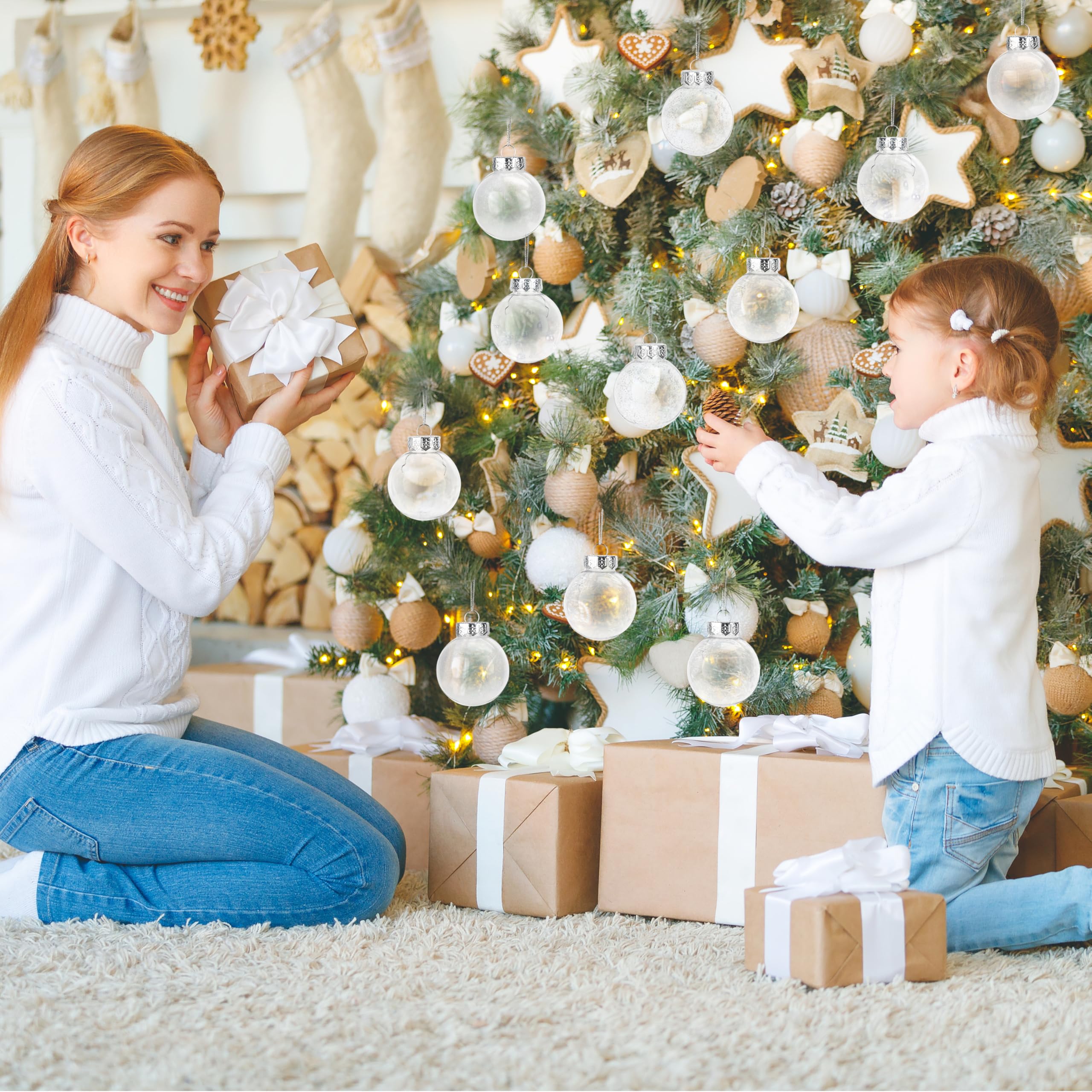 30 adornos de bola de Navidad transparentes de 2.4 pulgadas, adornos decorativos inastillables para colgar con decoraciones delicadas para árbol de Navidad, decoración de fiesta interior de vacaciones