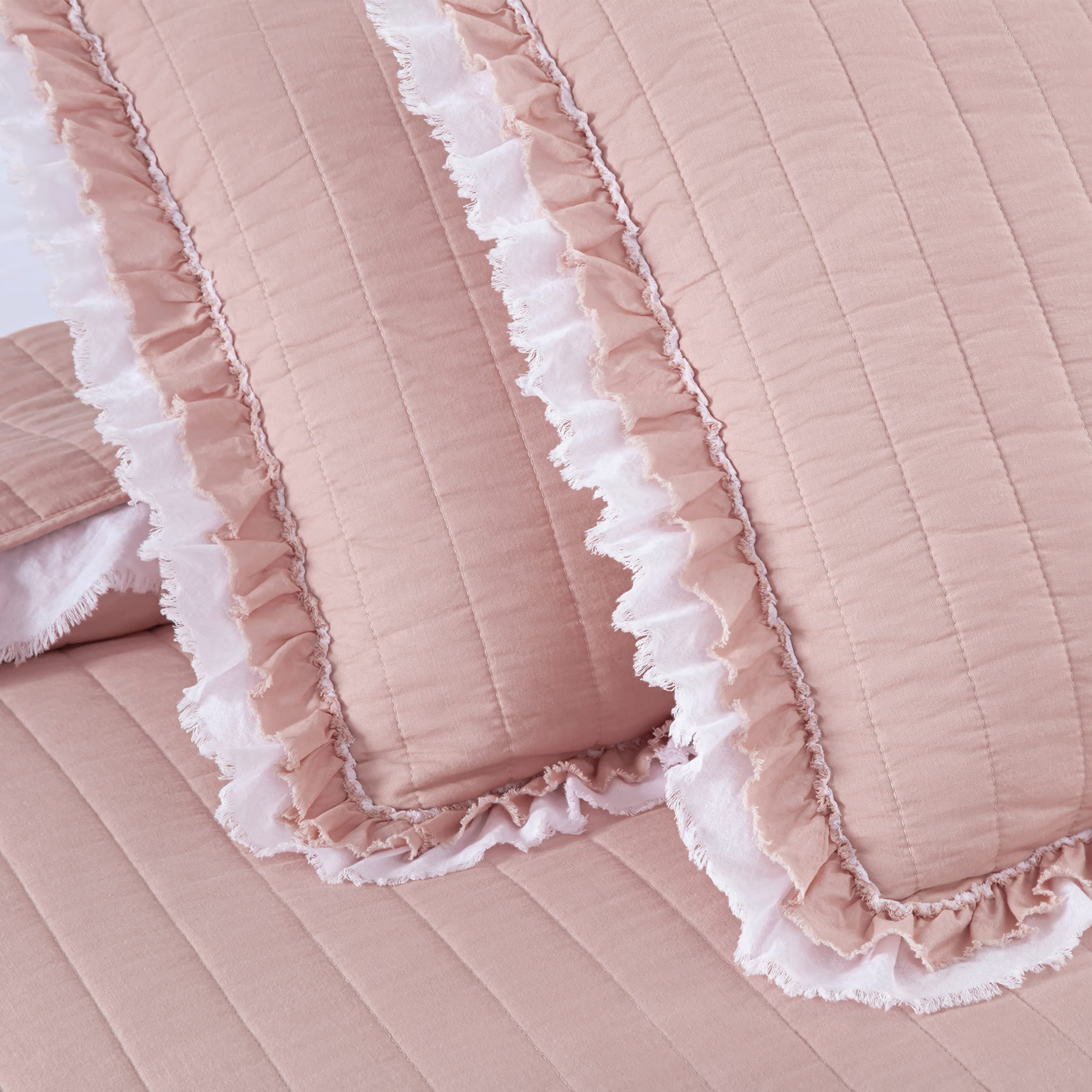 Chezmoi Collection Bonnie Trapunta Matrimoniale 100% Cotone Con Bordo Arricciato, Leggera E Morbida, Verde Acqua (228x238 Cm + 2 Federe)