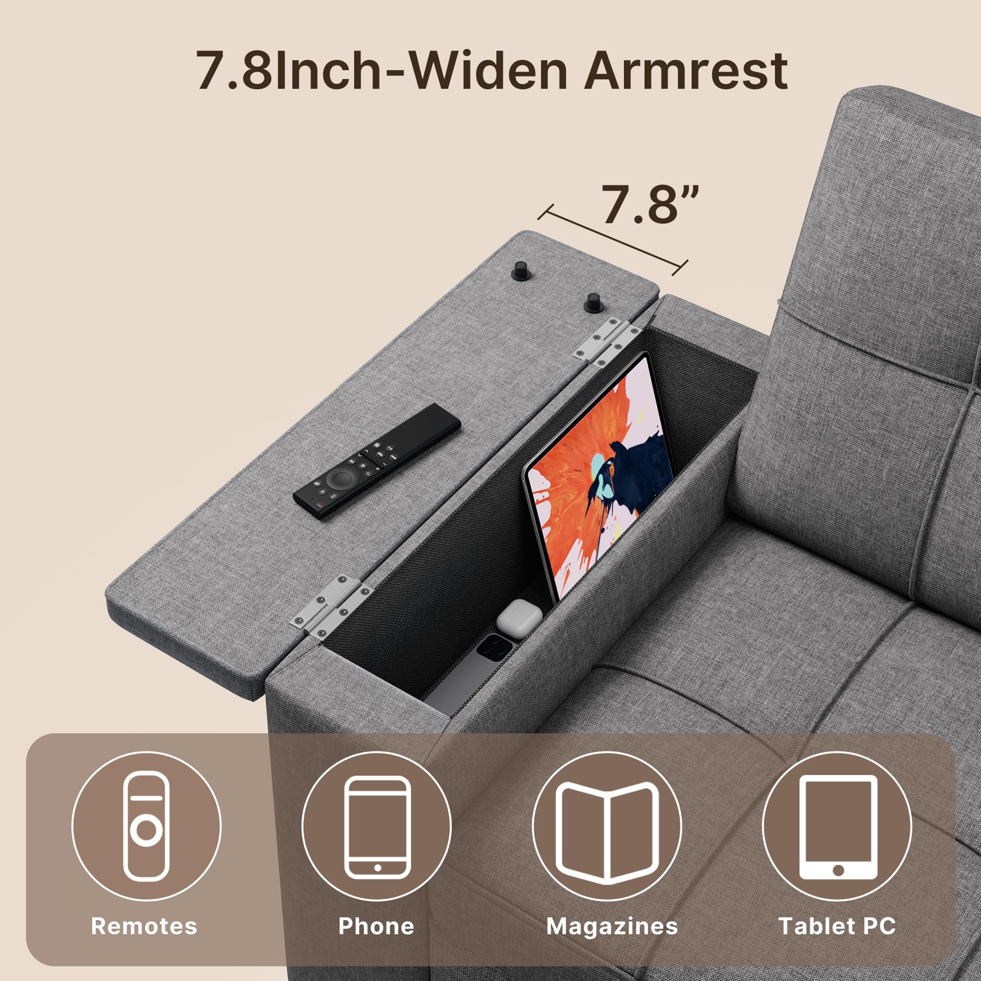 Gizoon 63.6'' Sleeper Sofa 3 in 1 Sofa Bed Convertible Loveseat Small Couch | Futon Sofa Bed for Small Spaces Apartment Living Room, Storage Armrests & 5 Adjustable Backrest, Dark Grey