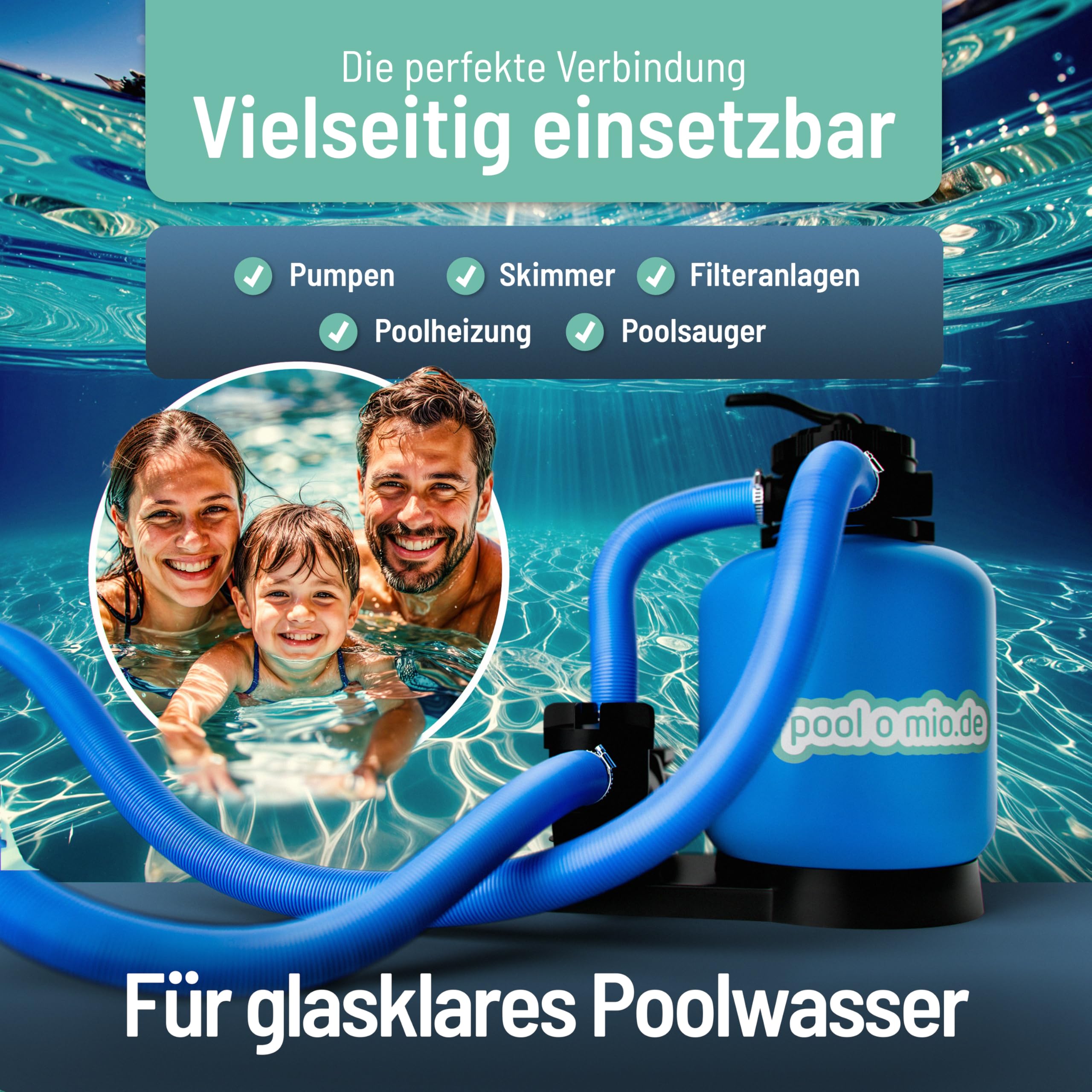 poolomio Wąż basenowy 38 mm / 15 m – elastyczny wąż do pompy basenowej i odkurzacza basenowego – odporny na promieniowanie UV i chlor wąż spiralny – wysokiej jakości wąż ciśnieniowy i ssący jako