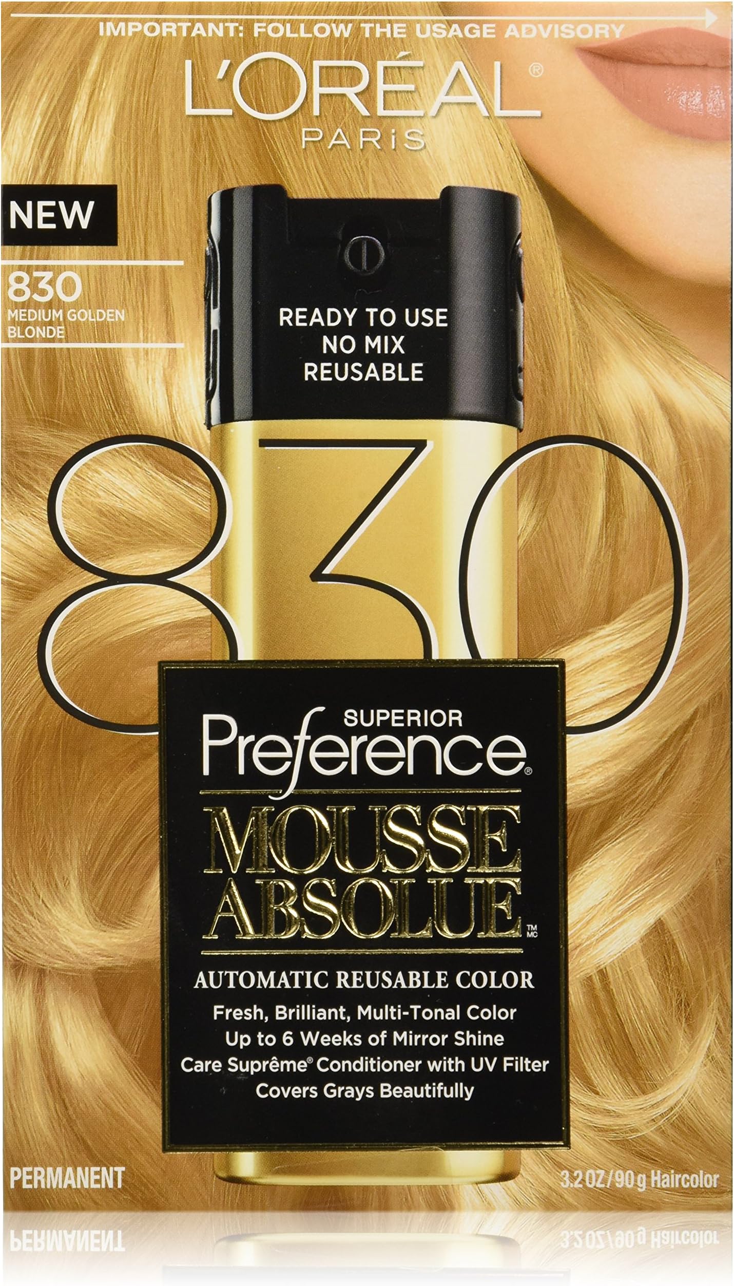 L'Oreal Paris Superior Preference Mousse Absolue, 830 Medium Golden Blonde