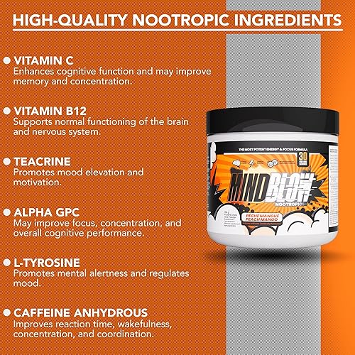 Miniatura 8 de Mind Blow - Cóctel nootrópicos para energía, concentración y felicidadpara estudiantes, emprendedores, trabajadores duros y jugadores  con teacrina,